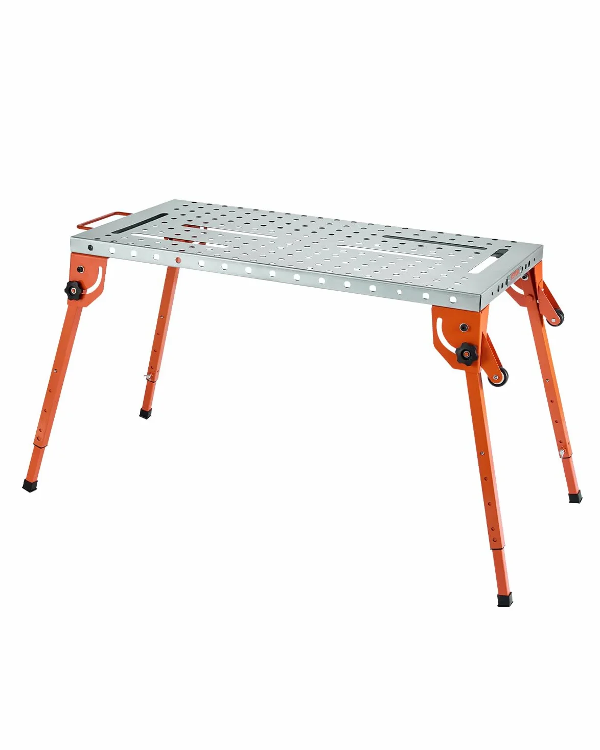 VEVOR Tavolo da Saldatura Pieghevole 533 x 1118 mm Banco da Lavoro per Saldatura, Altezza Regolabile su 4 Livelli, Banco da Lavoro in Acciaio al Carbonio, 6 Slot per Utensili, Fori di Fissaggio 16 mm