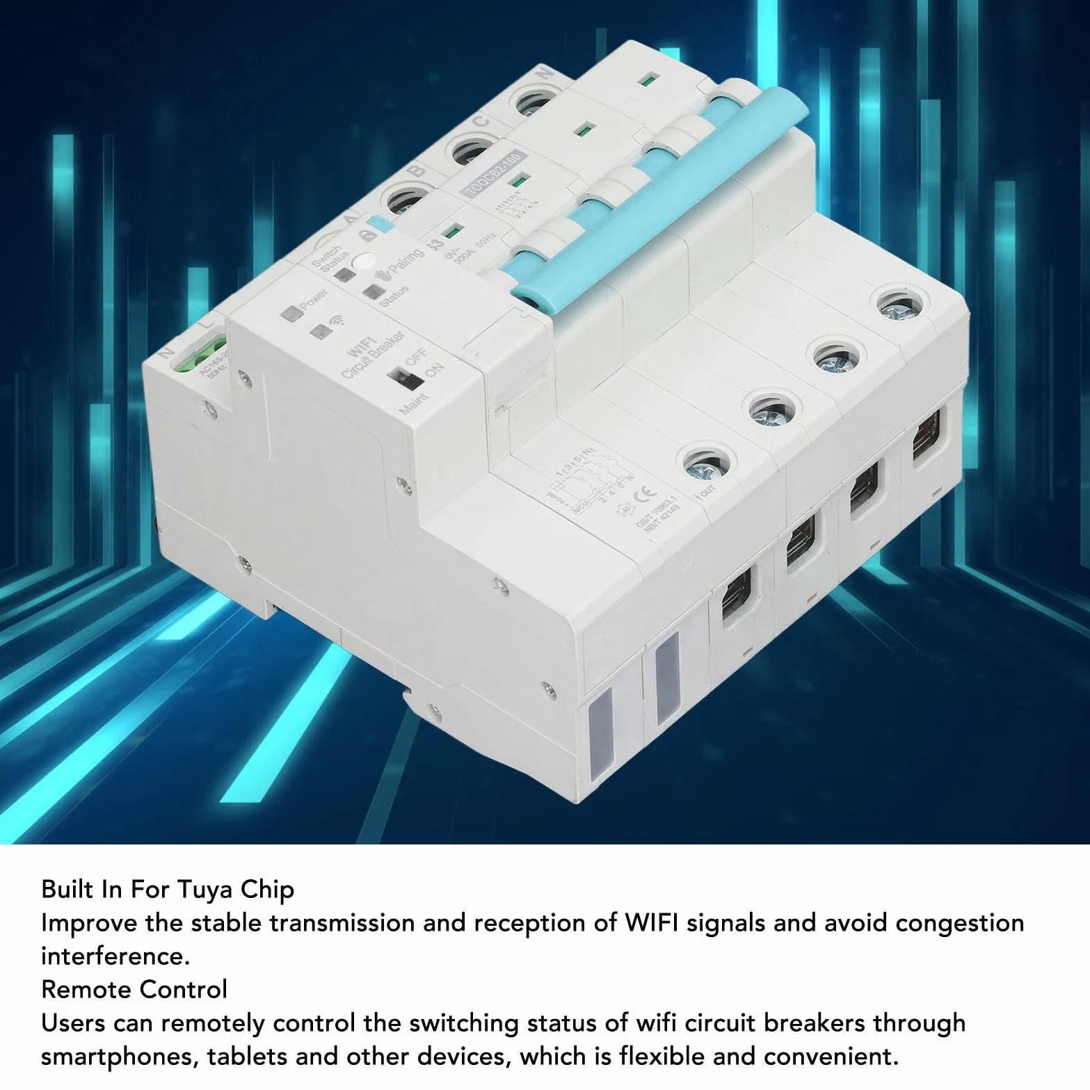Smart WiFi Wireless Circuit Breaker DIN Rail Elettricità Monitor Interruttore per Elettrodomestici 4P 145 a 295V 63A