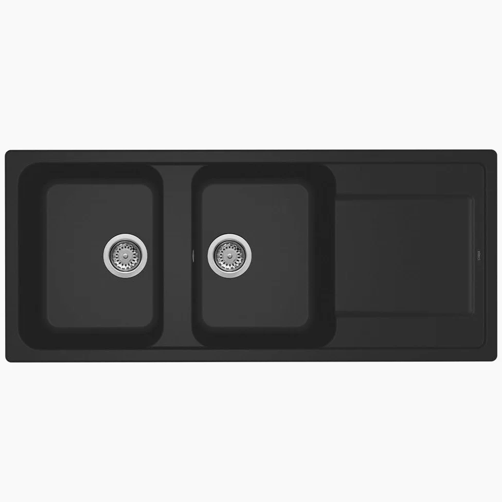 Elleci LG250040 Life 500 - Lavello da cucina, 2 vasche, gocciolatoio, 116x50 cm, Nero