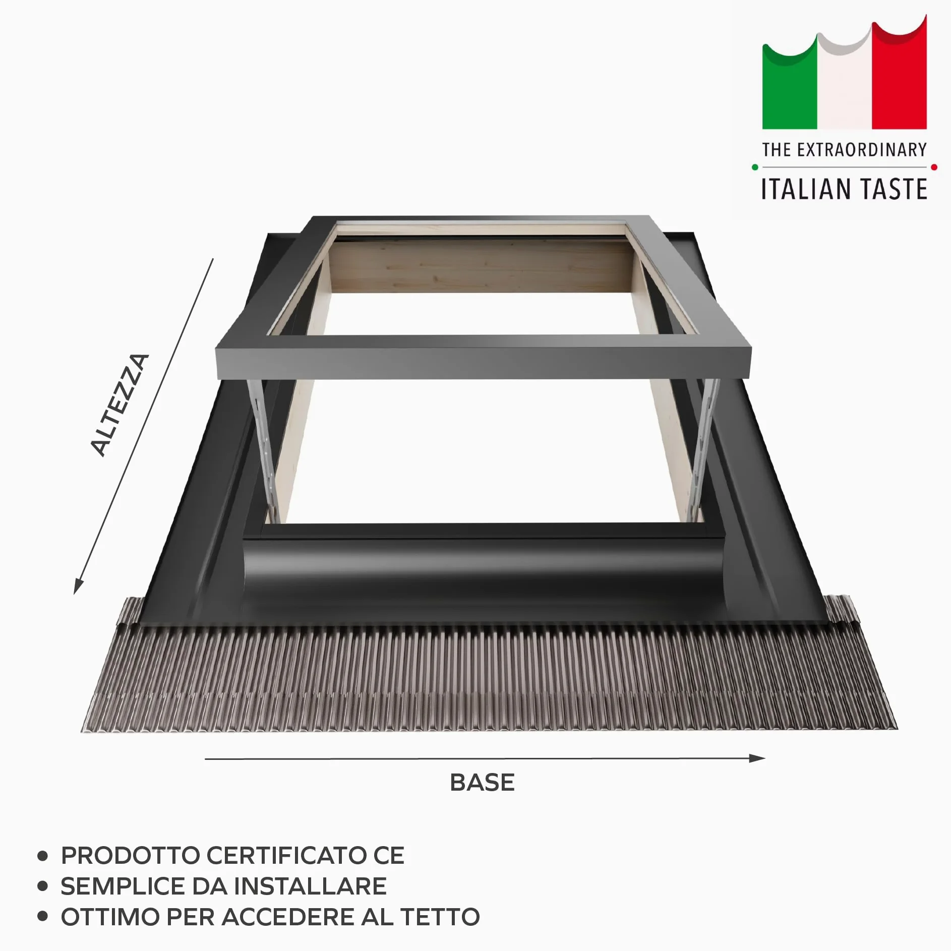 Emica - Lucernario apertura Vasistas in Alluminio | Linea Best Doppia Vetrata | Interno Legno Abete | Doppia maniglia 4 posizioni di Apertura (55x72 Base x Altezza)