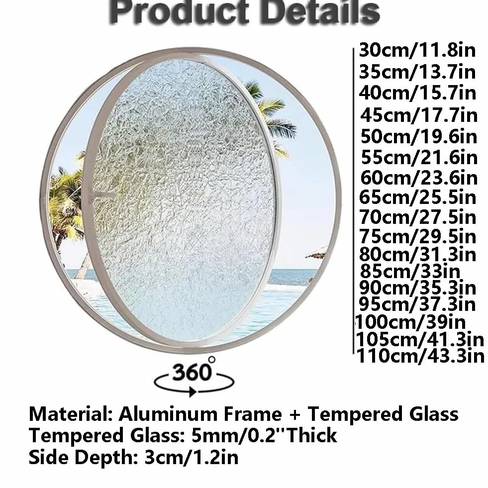 Finestra Rotonda Girevole in Lega Di Alluminio, Finestra Ad Oblò Con Maniglia in Vetro Temperato Con Decoro A Parete, Finestra A Battente Per La Cucina,White 1,30cm/11.8in
