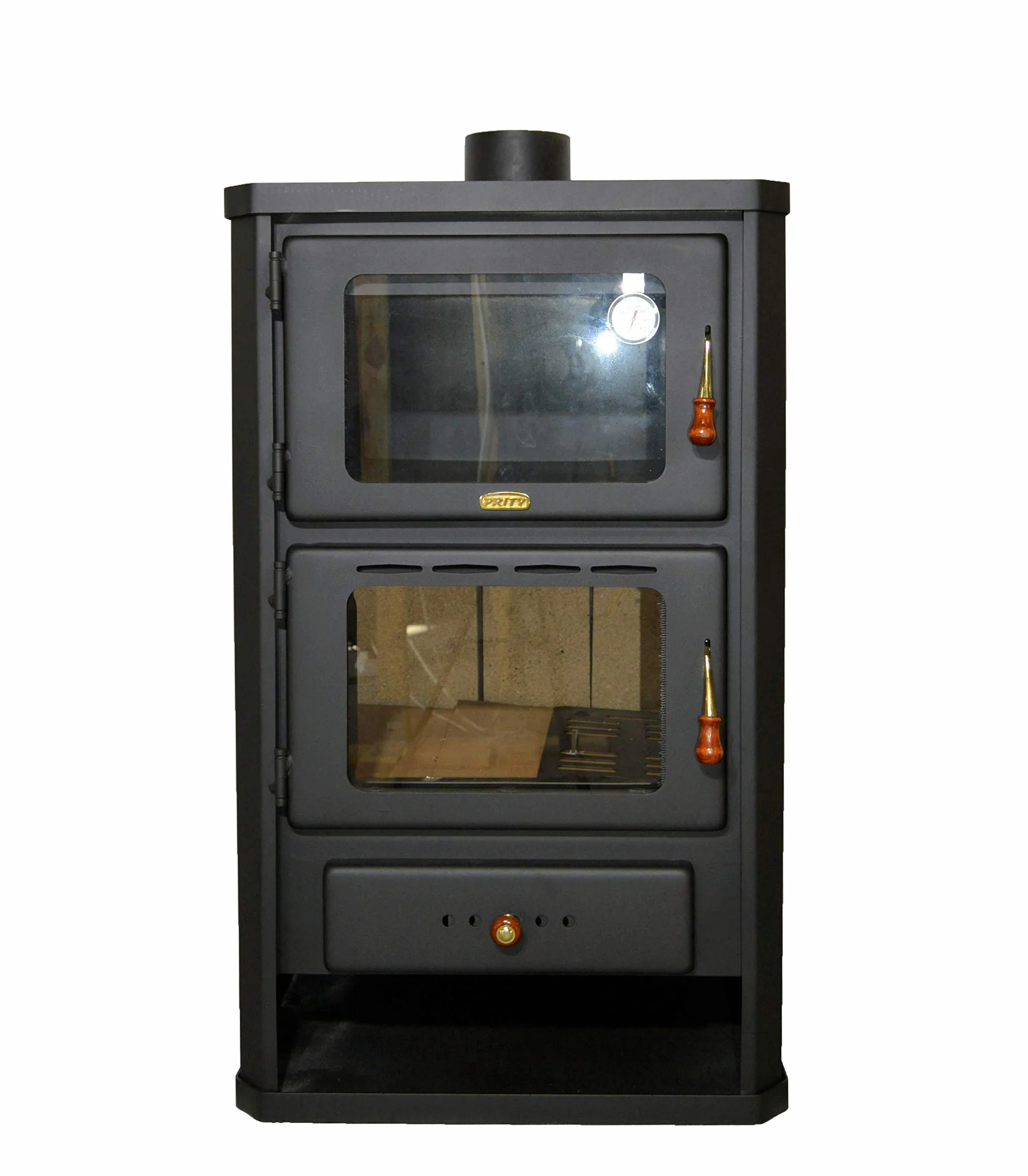 Stufa a legna con forno. Stufa da cucina, potenza di riscaldamento 14kw. Nero