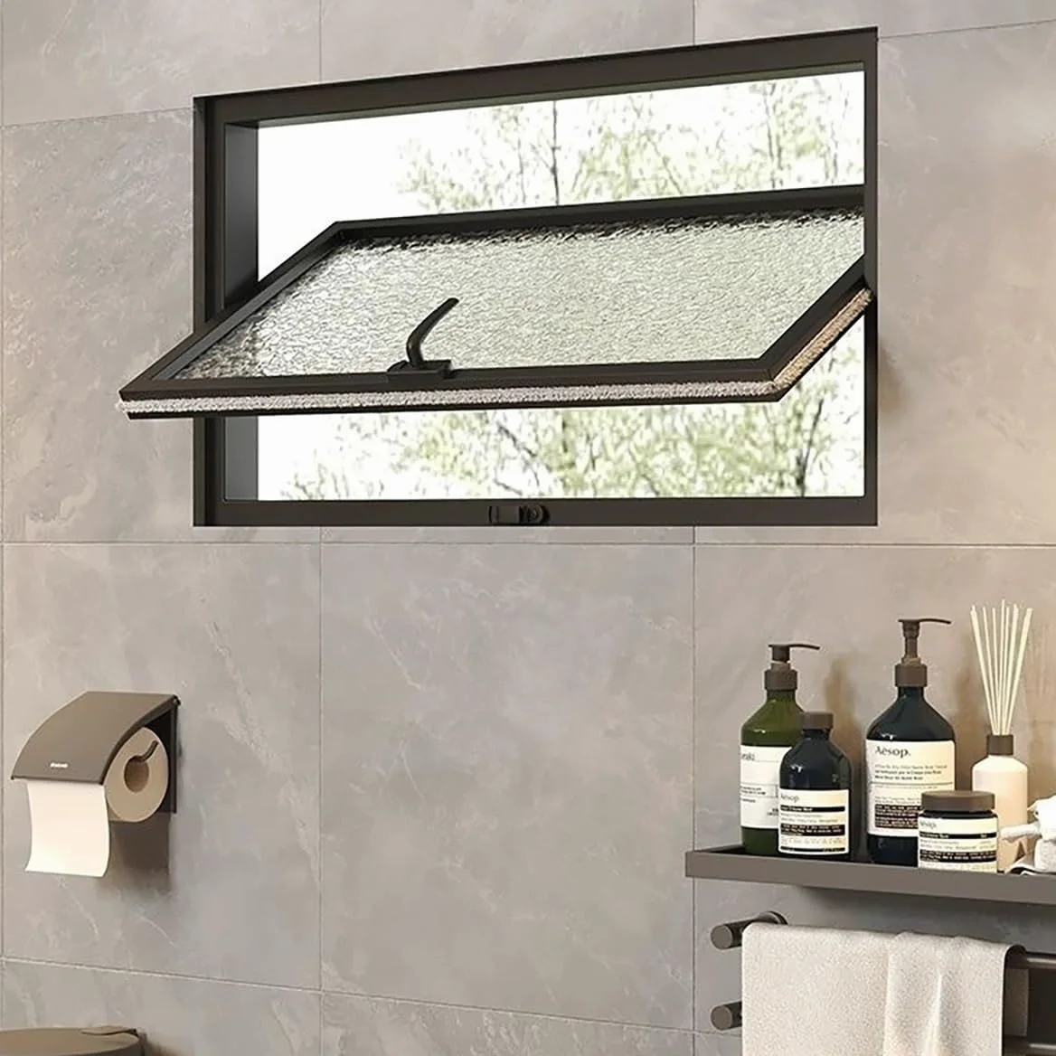 Finestra Sopraluce Nera a Strisce per Casetta, Finestra Scorrevole Decorativa, Finestra di Ventilazione in Alluminio con Blocco 360°, per Pollai, Bagni, Garage, Seminterrati Personalizzati(Black-c,L80