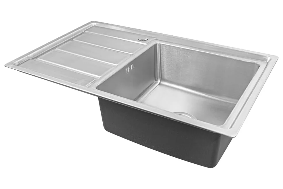 80x50x21, R18 Lavello da cucina, acciaio inox 304, spessore 1 mm, rettangolare, 1 vasca, Lavelli, sgocciolatoio a sinistra