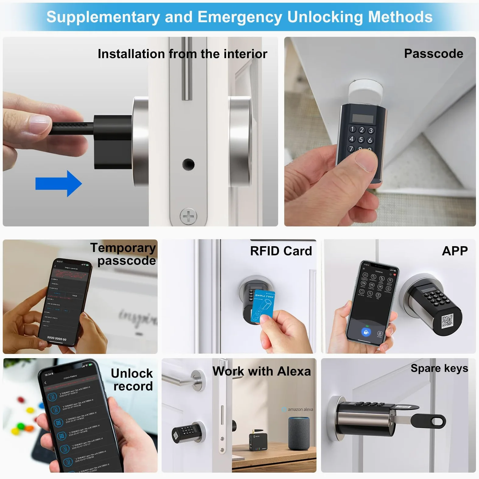 WELOCK Serratura Smart PCB72 con Password,Carte RFID e APP,Serratura Elettronica WiFi,serratura porta blindata livello di impermeabilità IP65,Cilindro 65x30 per porte da 65 a 130mm,Smart lock