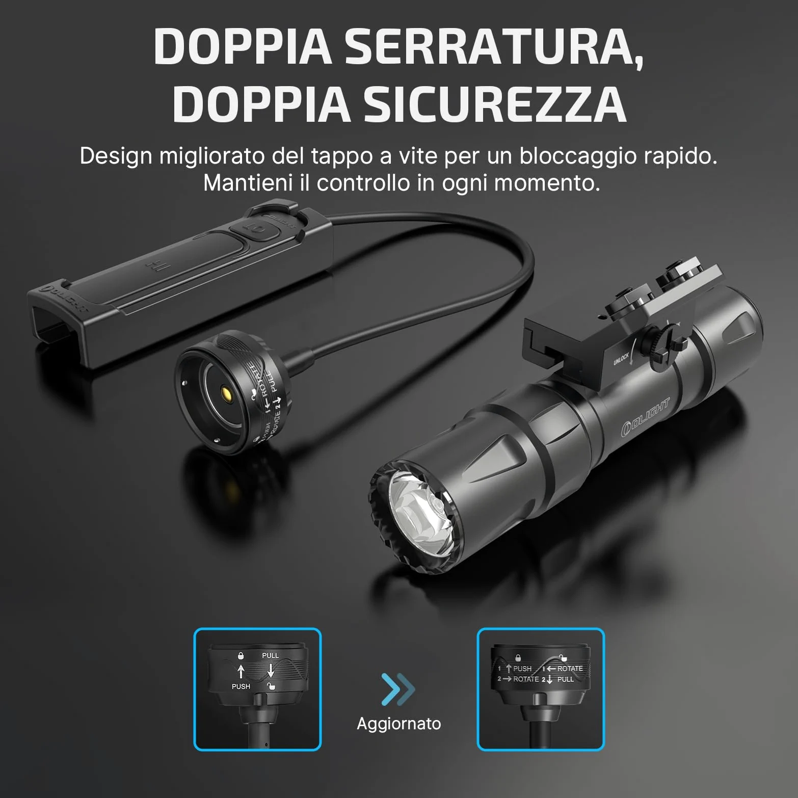 OLIGHT Odin S Torcia Professionale 1500 Lumen, Portata 250 Metri Compatibile con Attacchi M-LOK e Picatinny Design Stabile Leggero Impermeabile IPX7 per Caccia Escursionismo Sicurezza (Nero Picatinny)