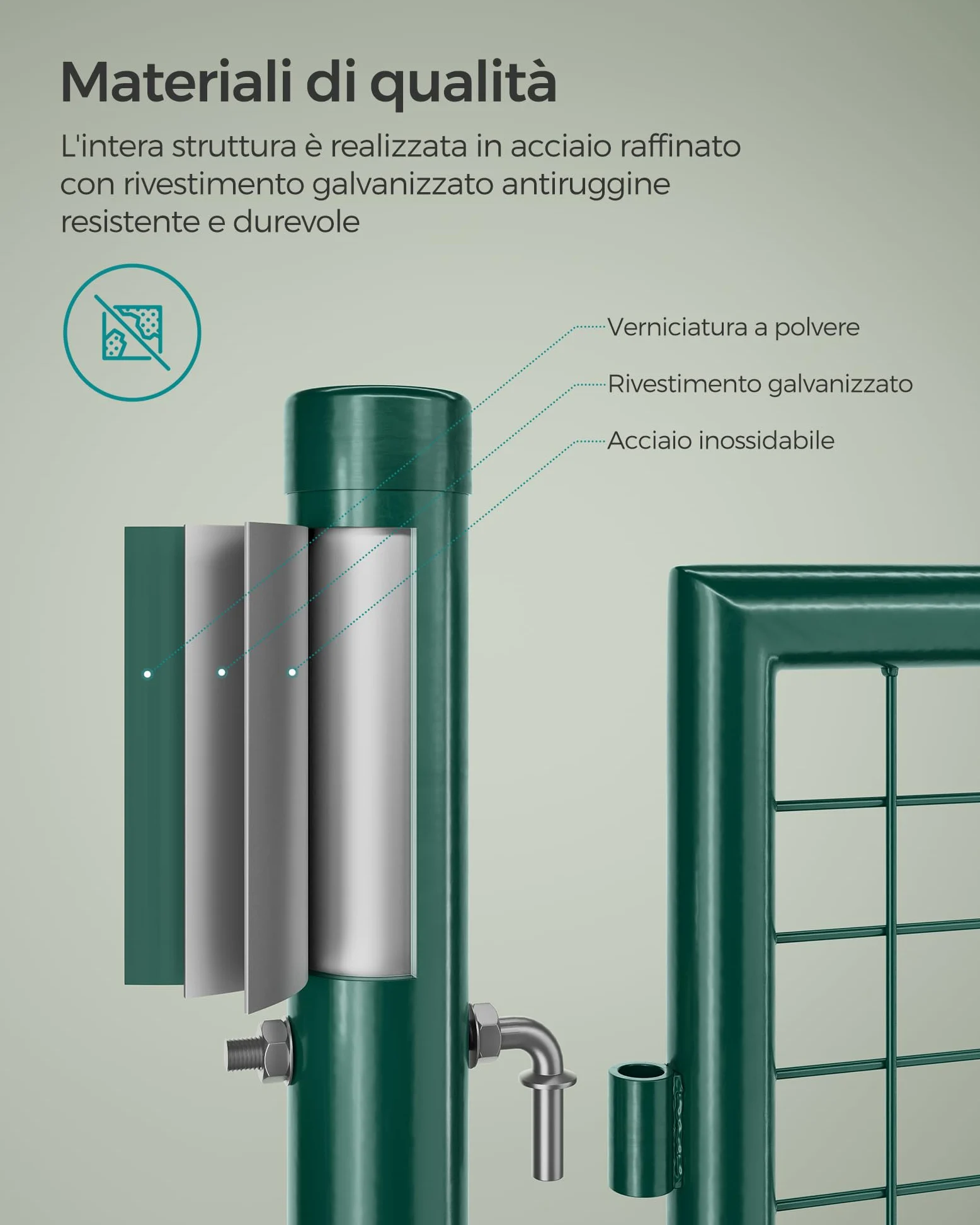 SONGMICS Cancello da Giardino, Cancelletto da Giardino, Acciaio Zincato con Serratura, Porta di 106 x 150 cm (L x H), Tubo Tondo, Cancello per Recinzione, Verde GGD200G
