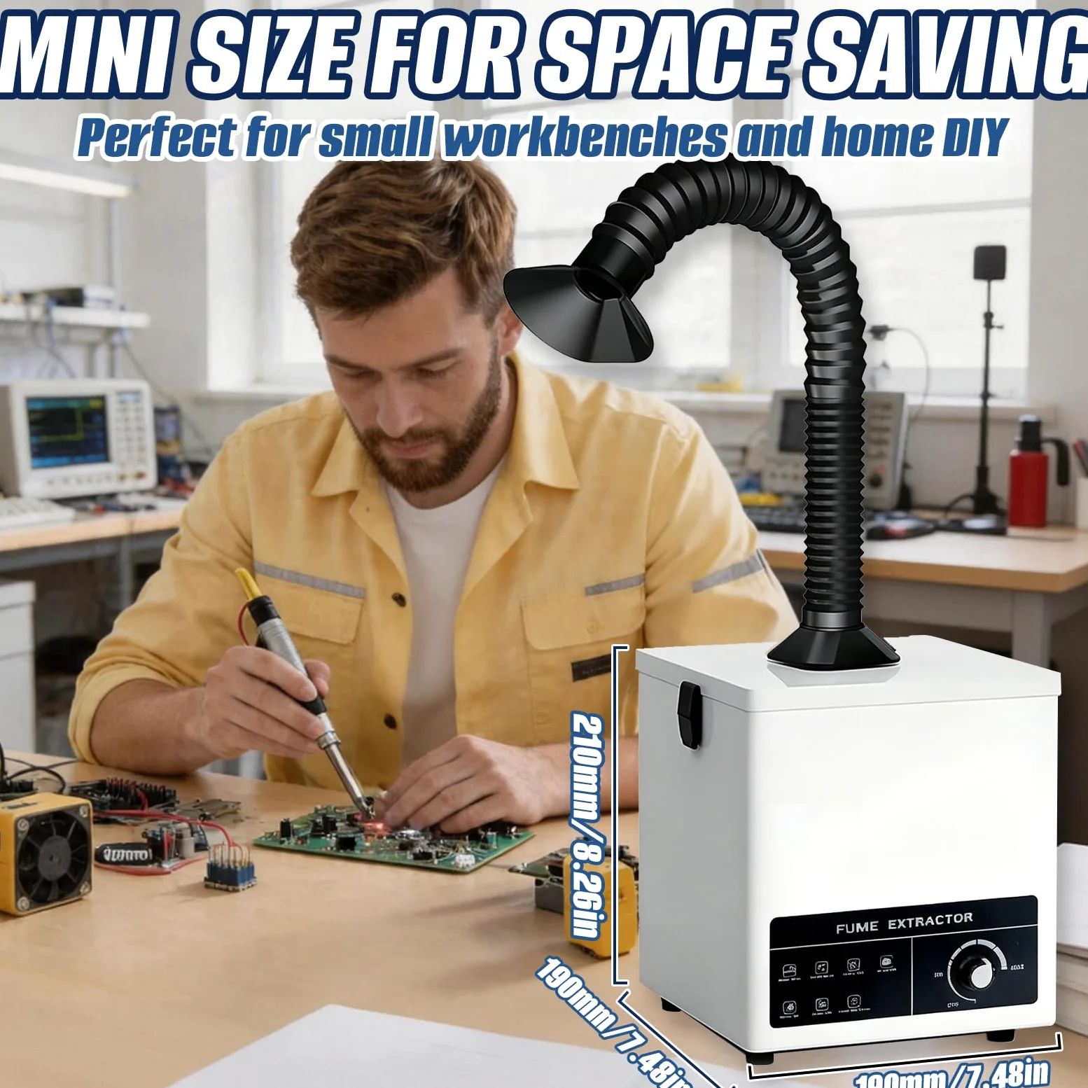Aspiratore fumi saldatura 50 W con filtro a 3 stadi, estrattore fumi da banco 168 m³/h, purificatore per fumi di saldatura, vapori laser e polveri sottili (4 prefiltro di ricambio inclusi)