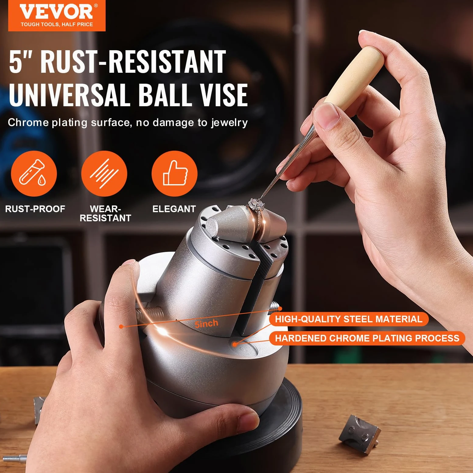 VEVOR Morsa a Sfera, Strumento Impostazione dell'Incisione da 5", Morsa Incisione a Rotazione 360°, Blocco Standard da 35 Pz, Strumenti di Blocco d'Incisione dei Gioielli per Lavorazione dei Gioielli