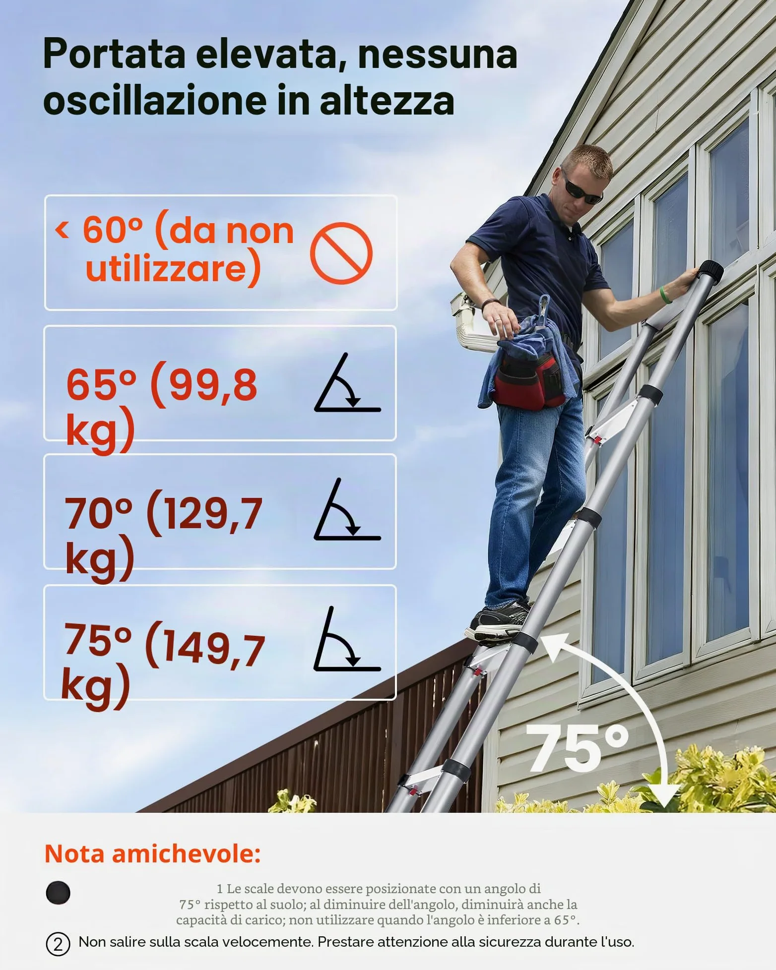 VEVOR Scala Telescopica da 3,8 m, Scala Estensibile Pieghevole Multiuso in Alluminio, Capacità Carico max. di 150 kg con Piedini Antiscivolo, per Casa, Lavori all'Aperto, Soffitta
