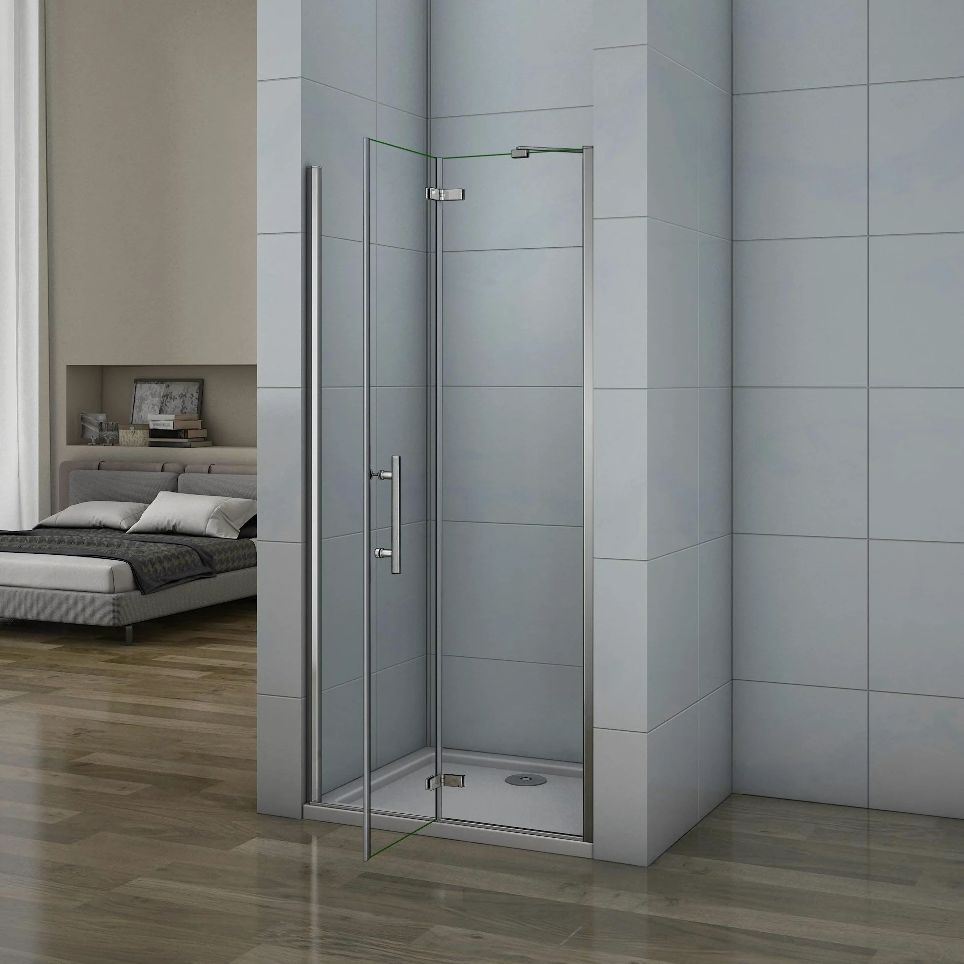 195cm Porta Doccia per Nicchia Apertura Battente Con Barra Stabilizzatrice Vetro 6mm Temperato Trasparente Anticalcare Larga 80cm