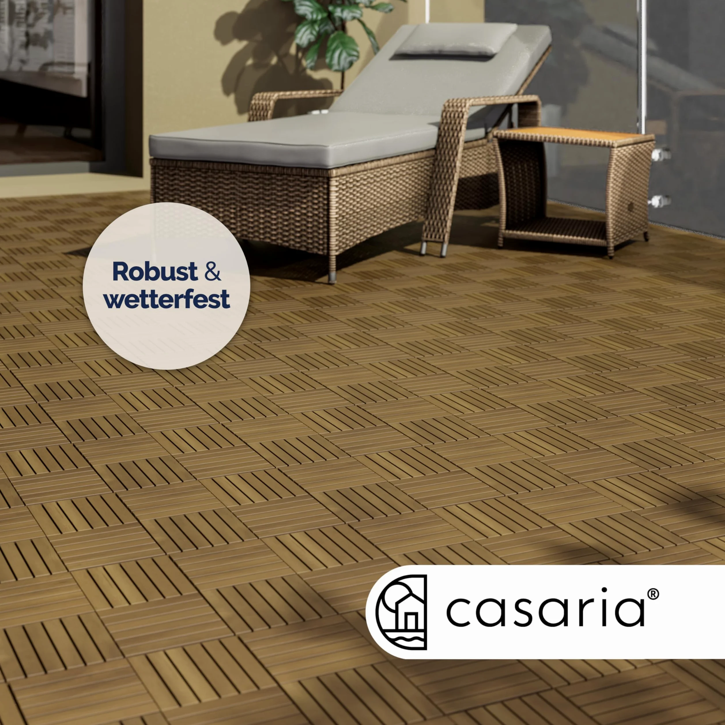 Casaria Piastrelle Legno Acacia 33pz Certificato FSC® Mattonelle 3m² ad Incastro 30x30cm Esterno Mosaico Quattro