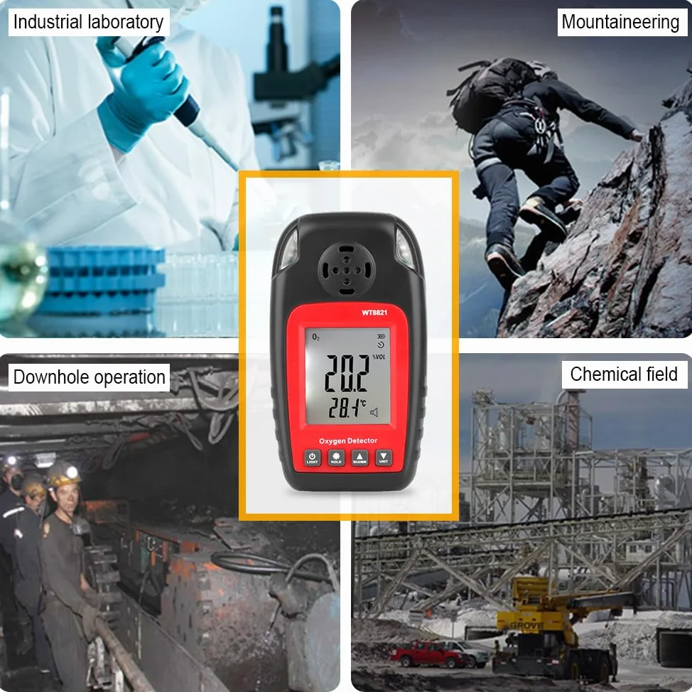 Jadeshay Rilevatore di Ossigeno,0~25% Vol Rilevatore di Gas Portatile Monitor O2 Analizzatore di Ossigeno Tester Rilevatore di Contenuto di Ossigeno con Display LCD WT8821