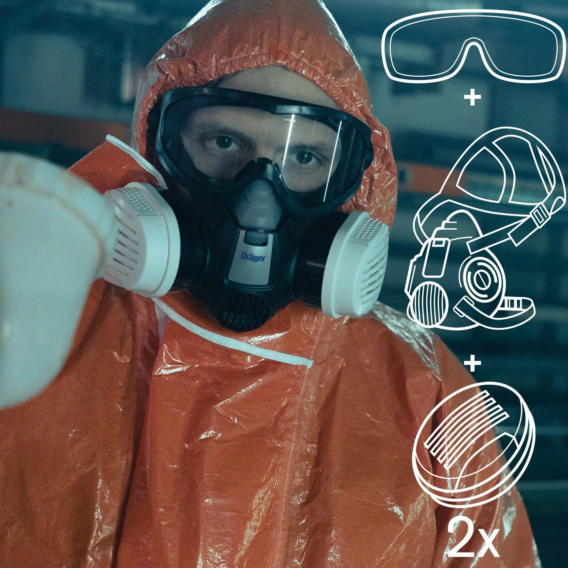 Dräger Set da pittore X-plore 3300 con filtro combinato A2P3 e occhiali di sicurezza X-pect 4200 a visione totale, per pittori e verniciatori, protezione contro vapori, gas e polveri sottili
