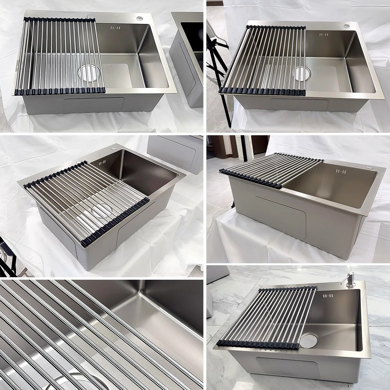 Lavello Da Cucina In Acciaio Inossidabile, Lavello Piccolo A Una Vasca, Lavello Compatto Da Bar Con Montaggio Superiore, Lavello Di Servizio, Con Foro Per Rubinetto, Scolapiatti(Silver,60x45cm)