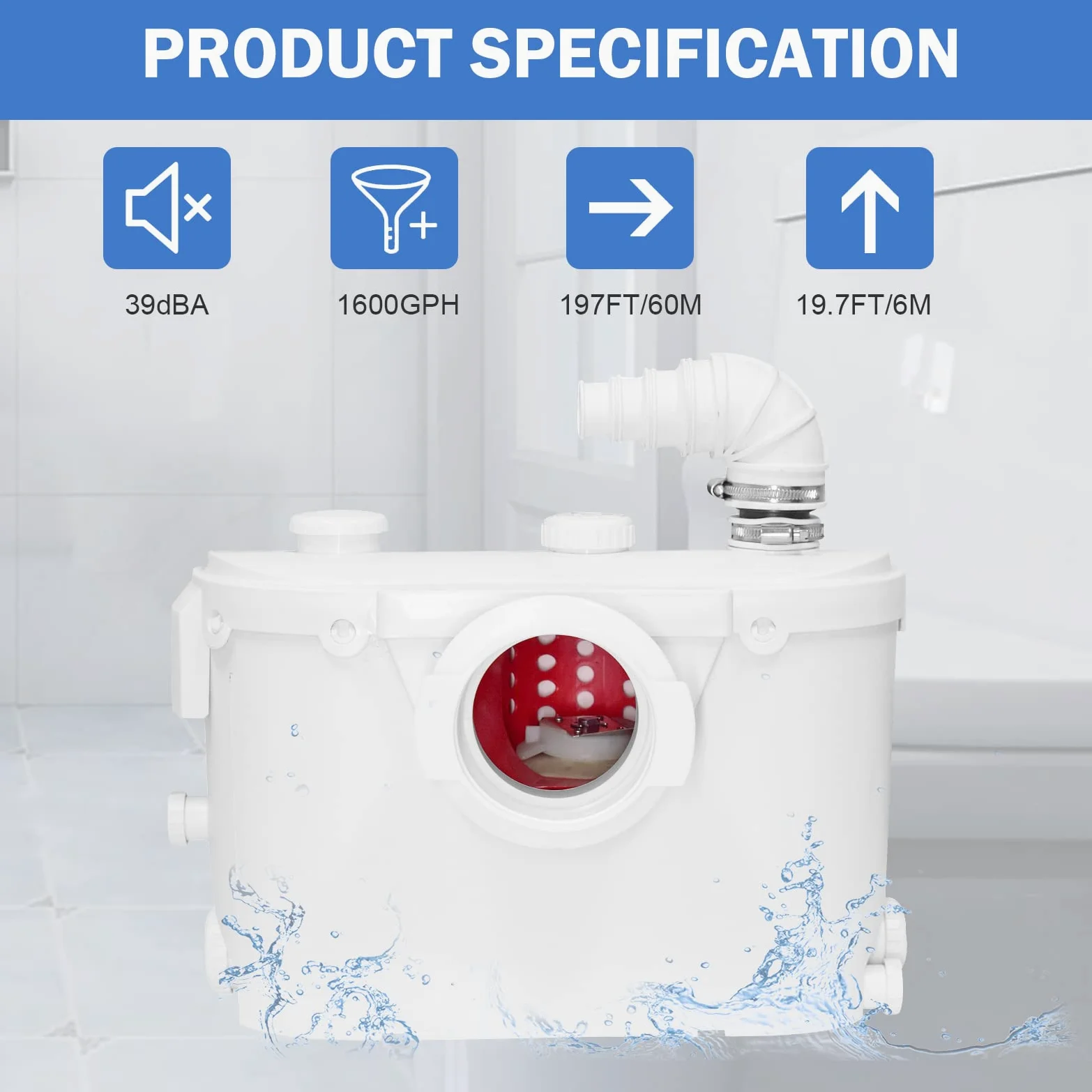 500W Trituratore WC Pompa Maceratore silenzioso con filtro a carbone e pannello di servizio rimovibile