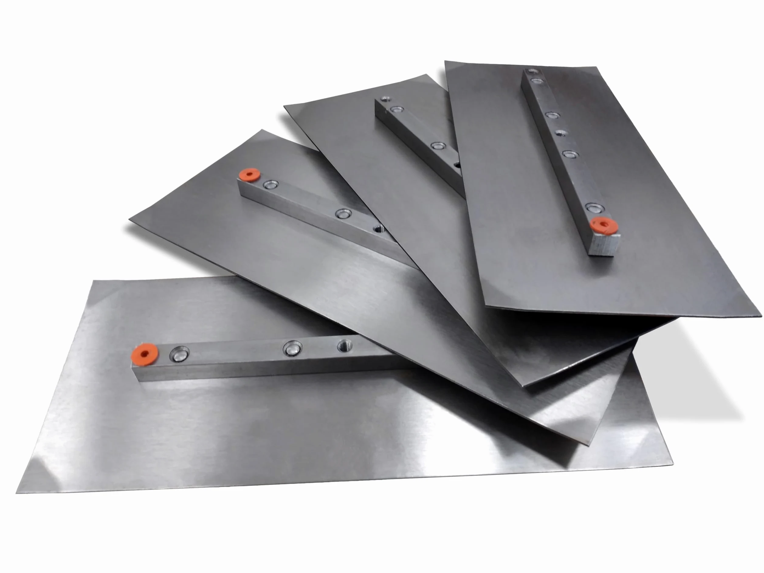 Set di Pale per Lisciatrice Elicottero da Ø900 mm | 4 Pezzi | 35,5x15 cm | Filettatura M8 | Spessore 1,6 mm | Distanza tra viti 12 cm | in Acciaio | Pezzo di Ricambio