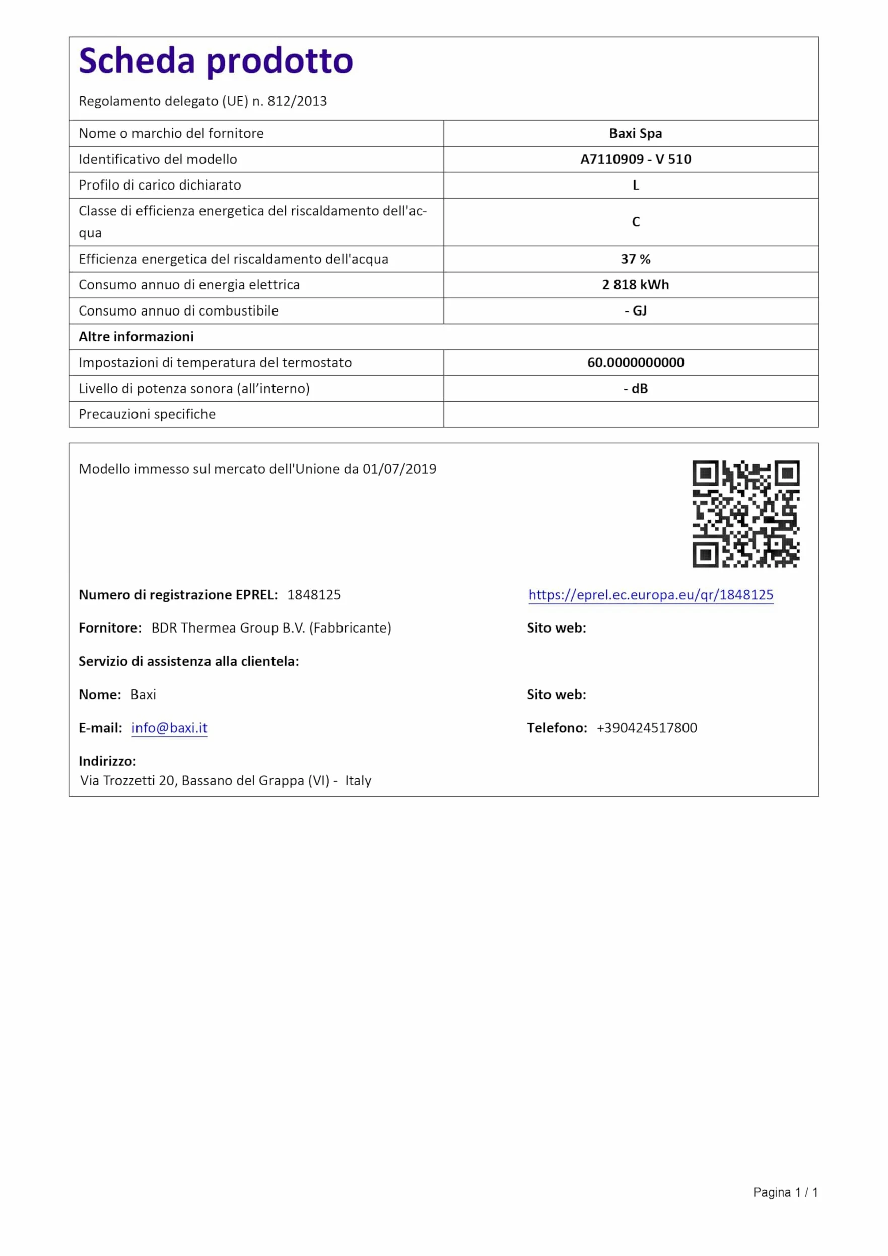 Baxi Must+ V510 Scaldacqua Elettrico Verticale, Boiler Scaldabagno a Accumulo per Acqua Calda Sanitaria, 100 Litri, 1,5 kW