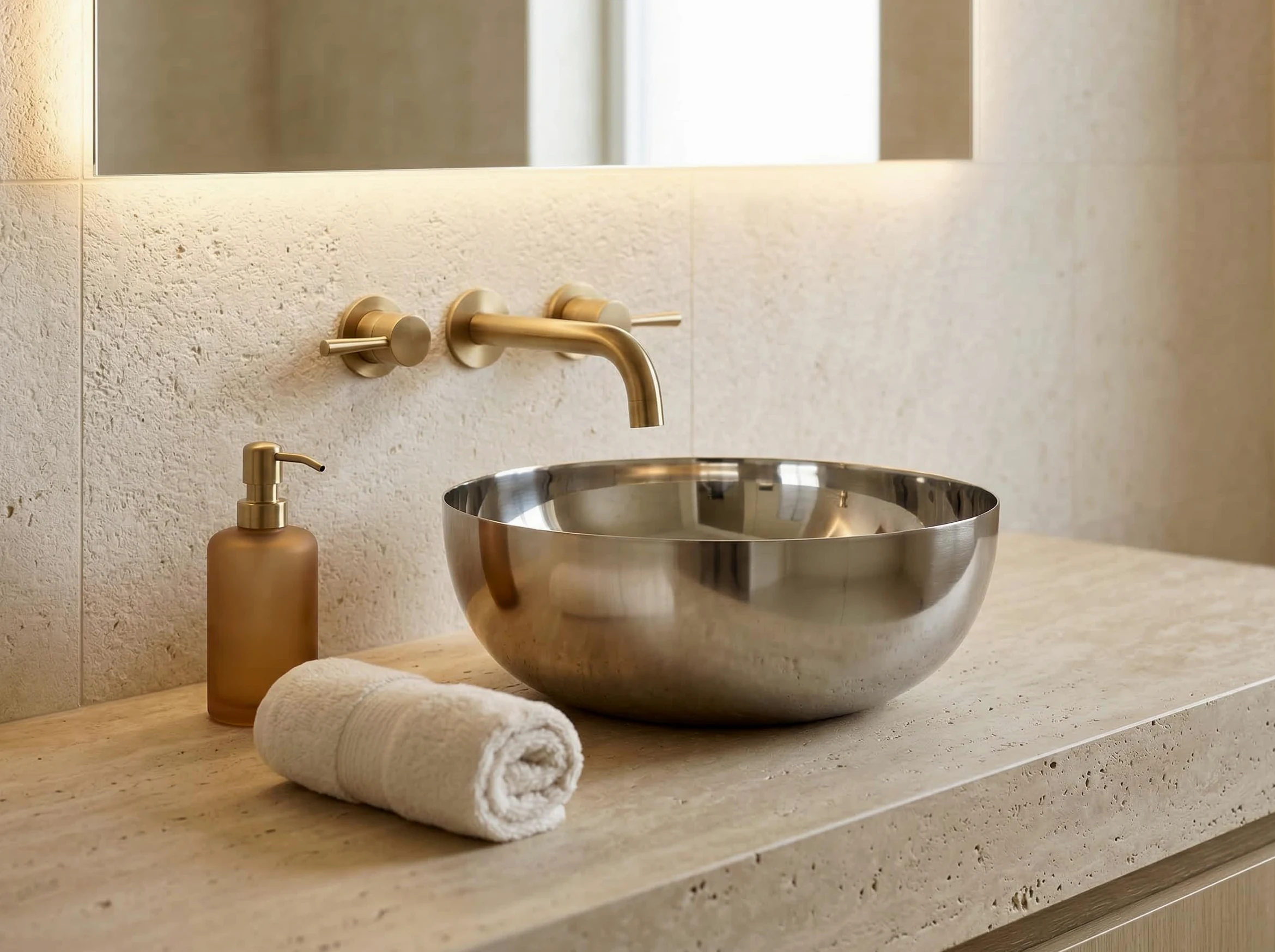 Lavabo Loft Cromo Ø 37 cm – Lavabo da Appoggio in Metallo Cromato Lucido, Design Minimal Moderno