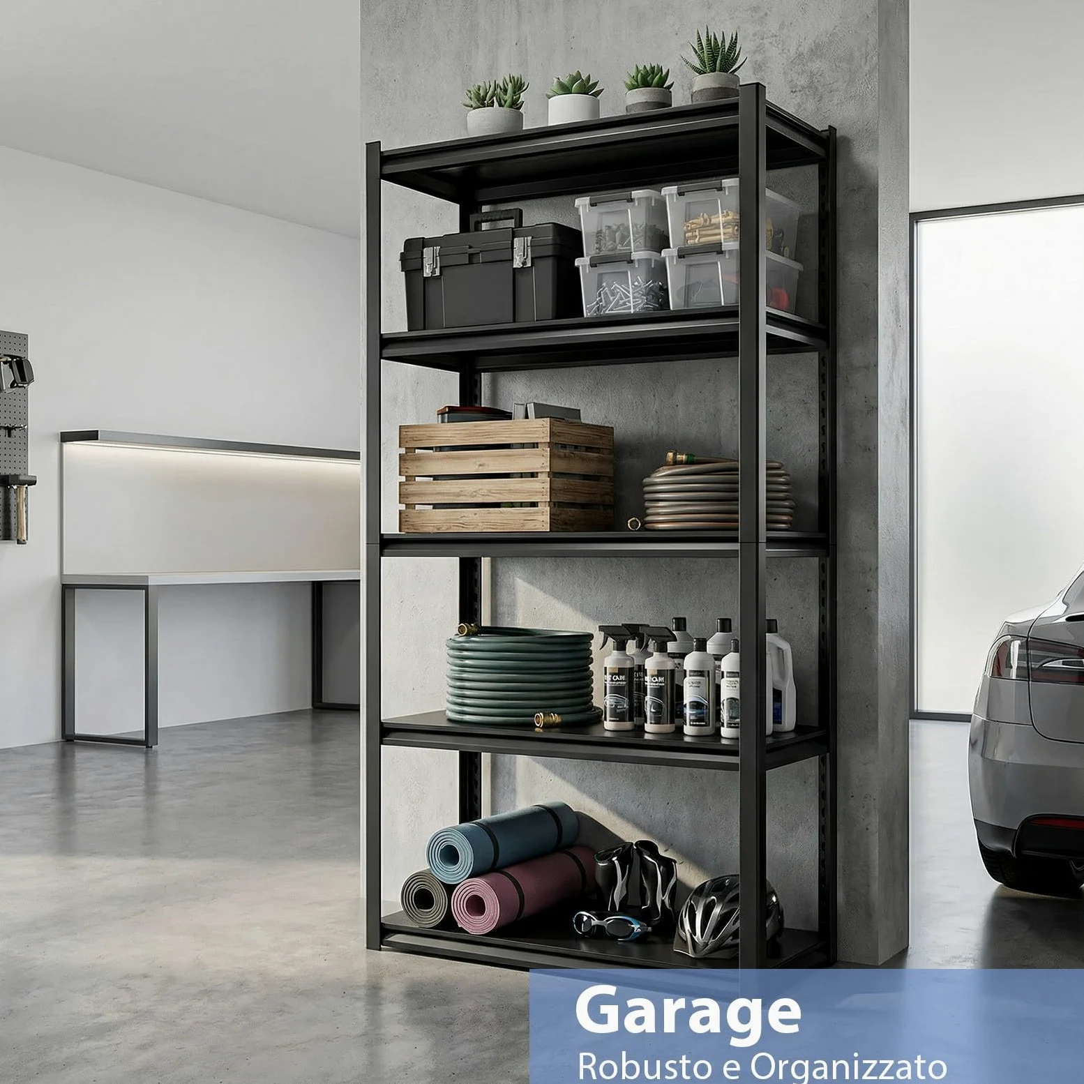 Himimi Scaffale Metallico Industriale 5 Ripiani 1000 kg Scaffale di Stoccaggio Robusto con Ripiani Regolabili in Altezza Scaffale Aperto per Cantina Garage Magazzino Cucina Scaffale 90x40x182 cm Nero