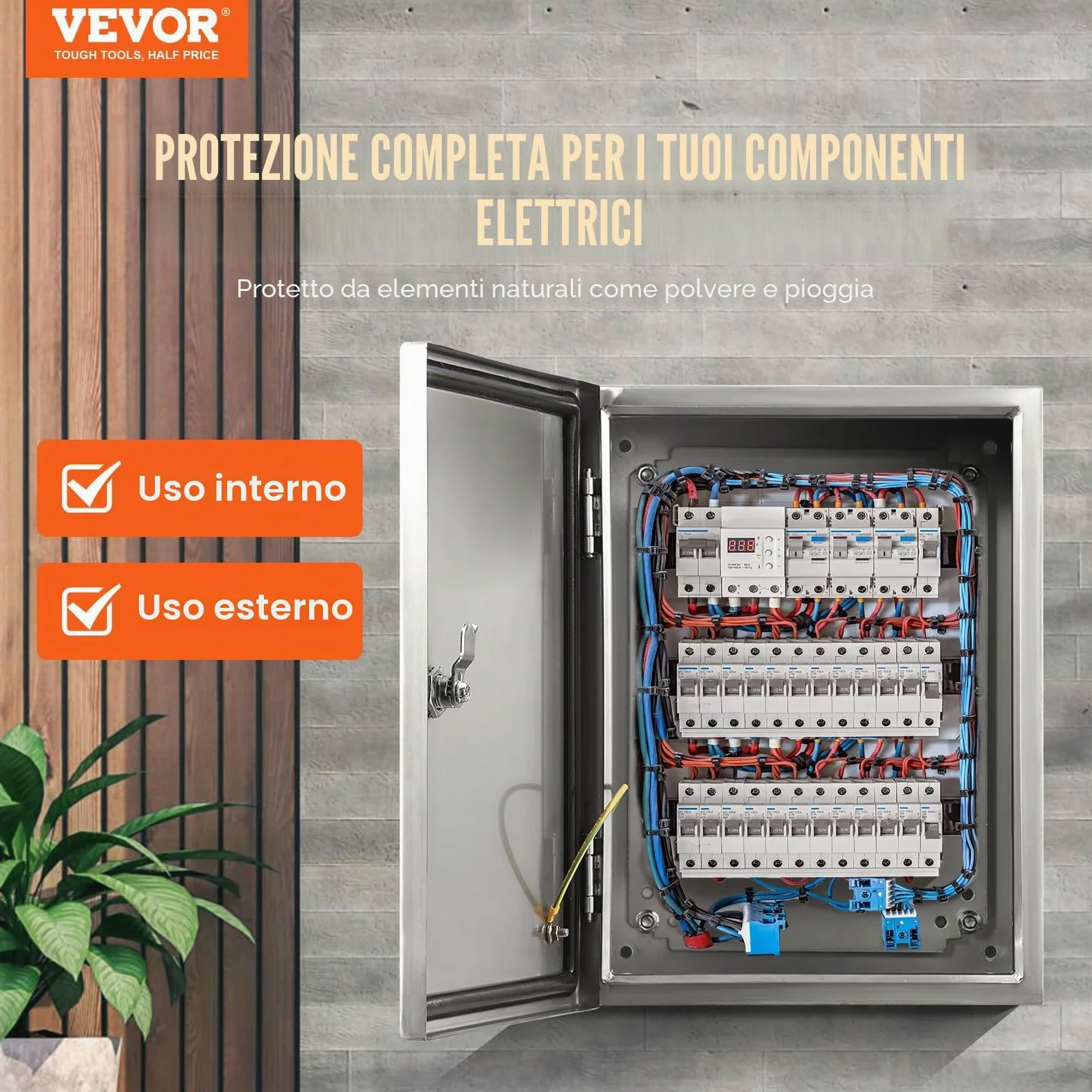 VEVOR Scatola elettrica in Acciaio, 20"x 16"x 8", Custodia per Apparecchiature Elettriche Elettroniche per Esterni Montata a Parete con Blocco Cerniere Piastra di Montaggio, Impermeabile IP66