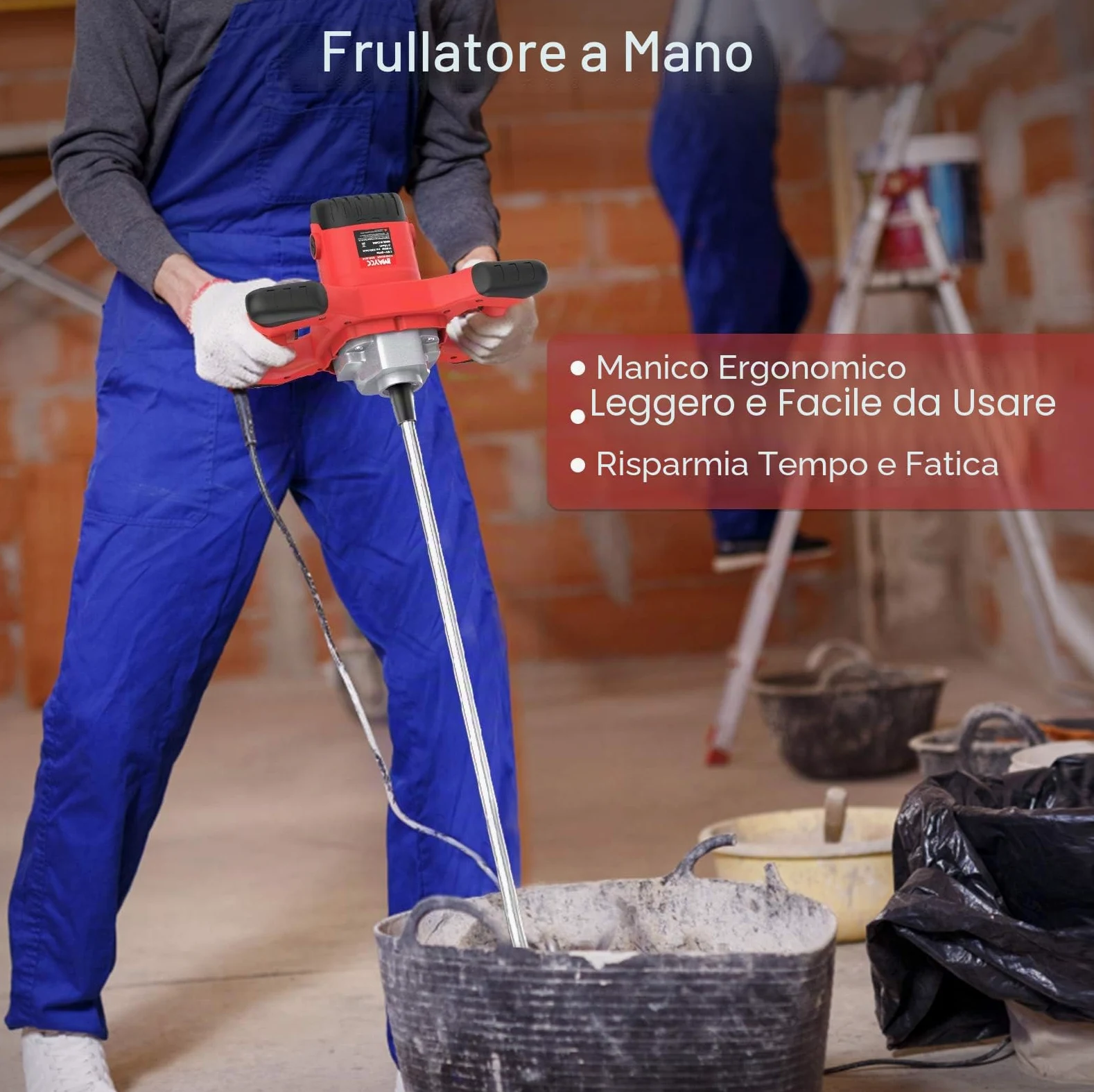 IMAYCC Mescolatore per Malta, 2100W, 270–930 Giri/Min, 6 Marce, Miscelatore per Calcestruzzo, 220 V, M14, Agitatore Manuale per Mangime, Gesso.