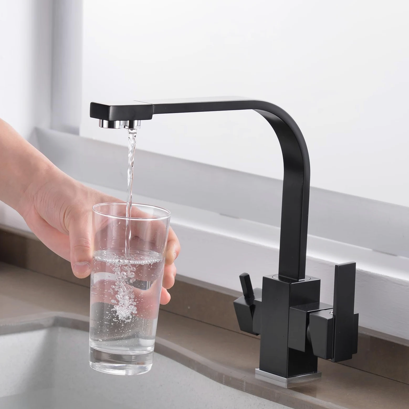 XJTNLB Rubinetto Cucina 3 Vie con Doccetta Estraibile Nero Rubinetto Depuratore Acqua Miscelatore Da Cucina Monocomando