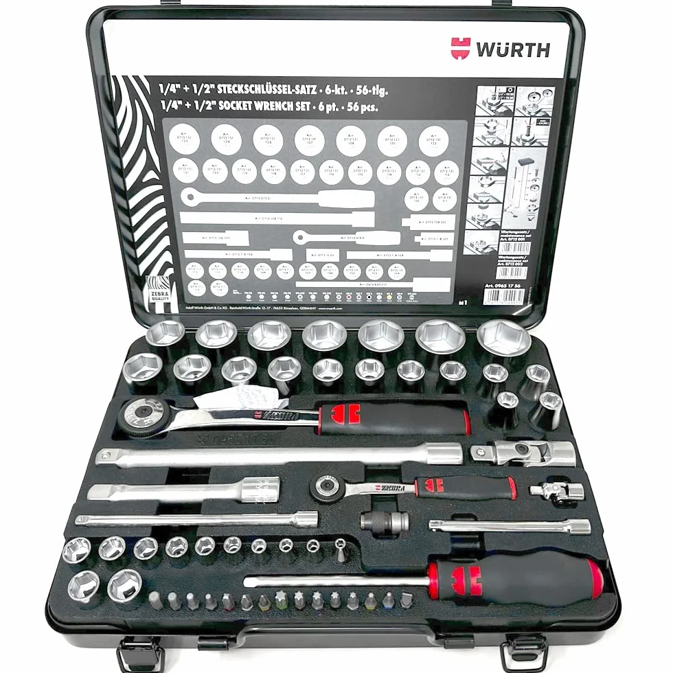 Würth Chiavi a bussola 1/4+1/2 Würth Zebra, assortite, esagonali, 56 pezzi in cassetta