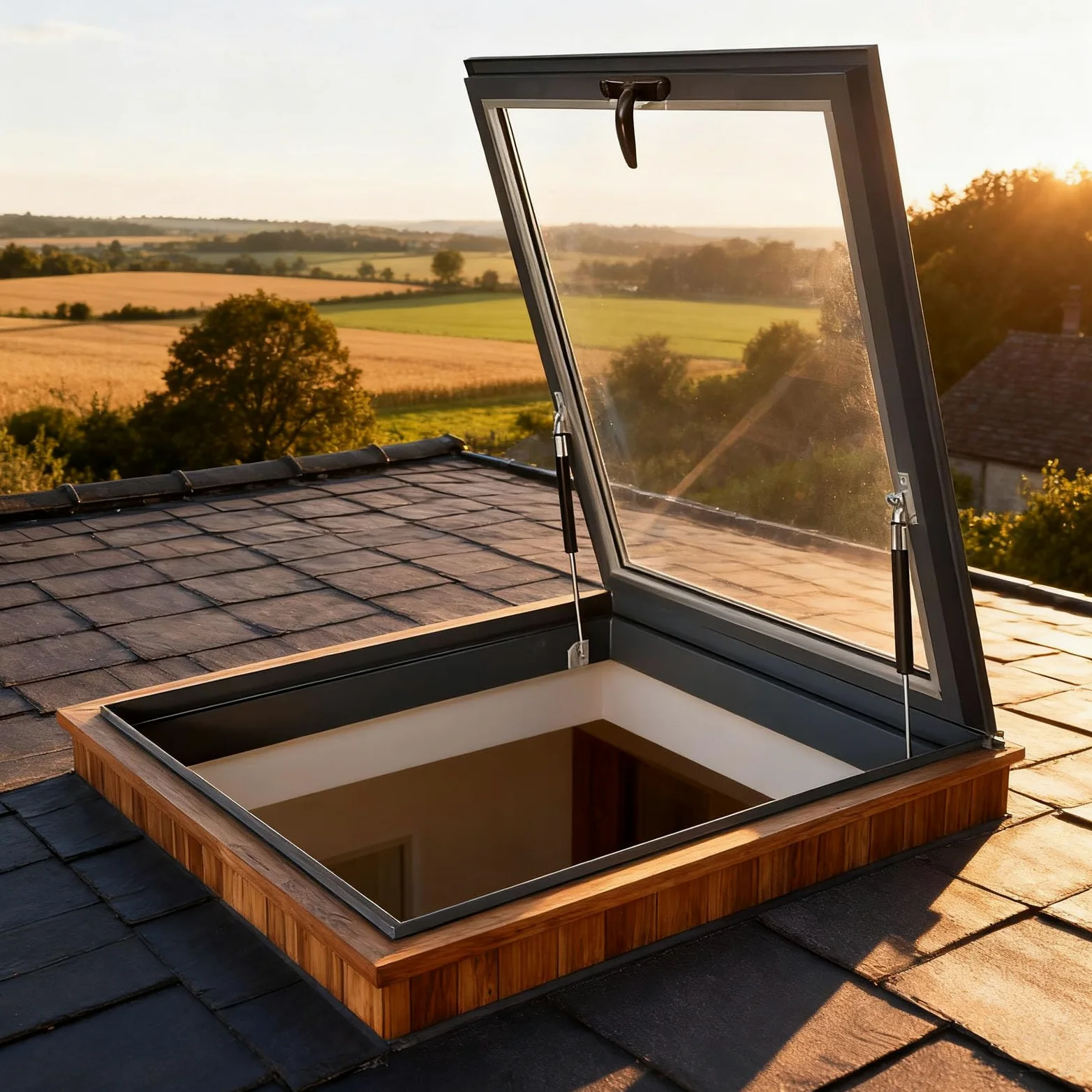 Lucernario per tetto - Finestra per tetto con vetro temperato, Botola per soffitto con asta idraulica, Porta di accesso al sottotetto, Finestra per pozzo di illuminazione del seminterrato (68×78cm)