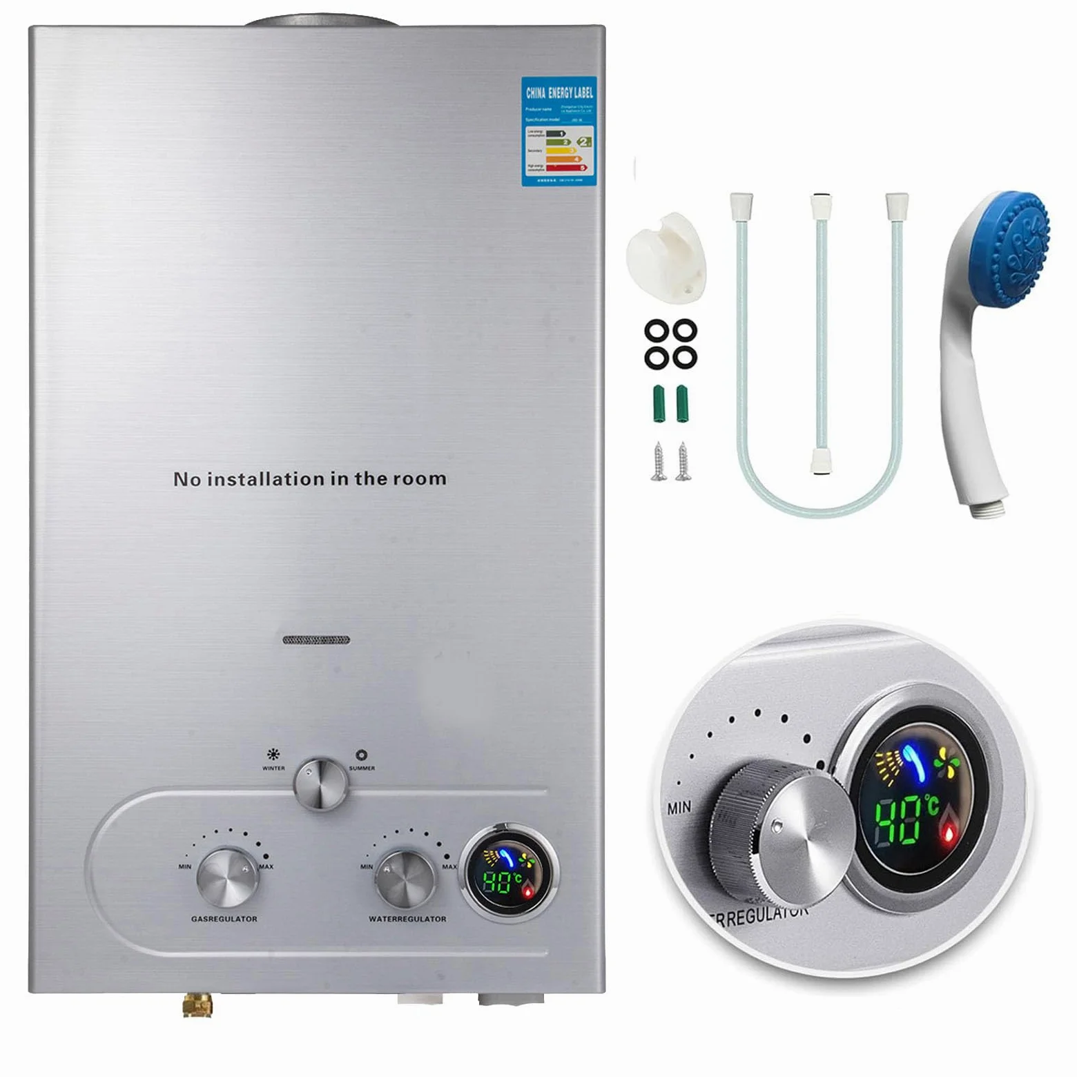 8L GPL Scaldacqua a Gas Liquefatto,Uscita Dell'acqua Calda 8L/min,16KW Shower Water Heater Gas Bagno Riscaldatore di Acqua Calda di Induzione Riscaldatore Della Parete (8, Litri)