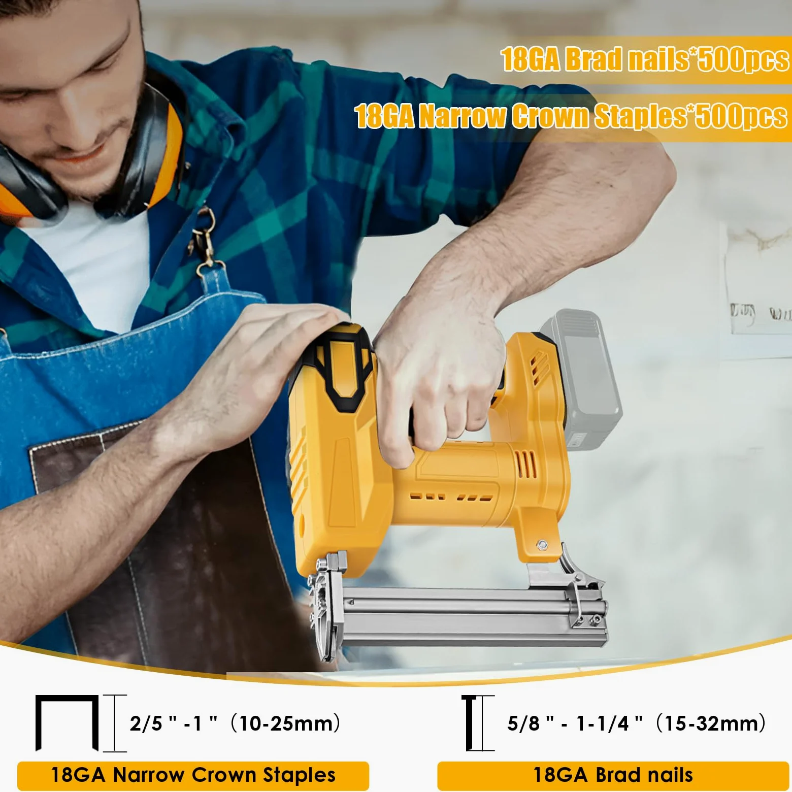 Pistola a batteria per unghie Dewalt 18 V 20 V Max batterie (senza batteria), 2 in 1, con 500 chiodi dritti e 500 chiodi a forma di U, per legno/tessuto/moquette