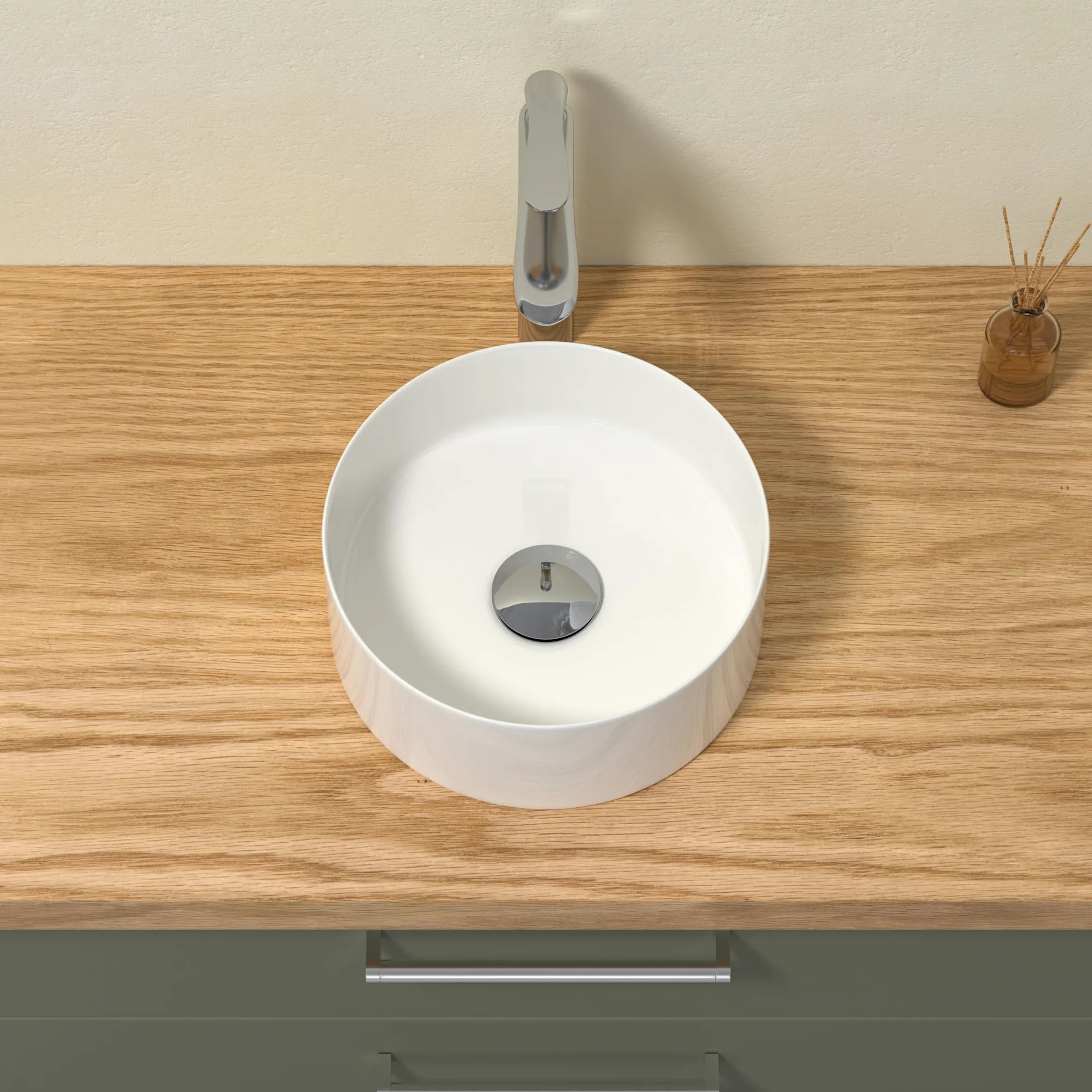 Lavabo rotondo, piccolo lavabo da appoggio, lavabo a mano in elegante design facile da pulire, per bagno e WC degli ospiti (bianco lucido, 31 x 31 x 11 cm)