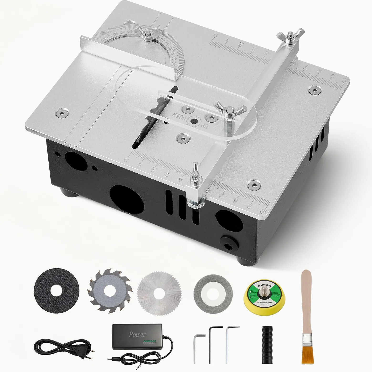 Mini sega circolare da tavolo 5000 giri/min, 100W 0.1mm-15mm Multifunzione piccola macchina da taglio, Micro tavolo Piccolo tavolo sega Lavorazione del legno modello di precisione sega