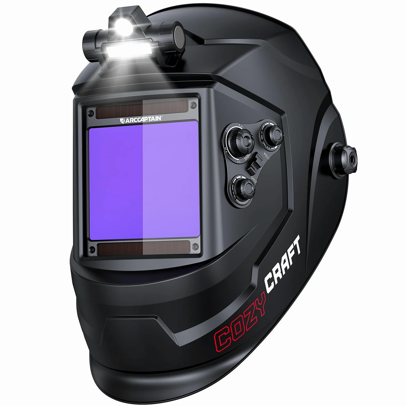 ARCCAPTAIN 10 x 9,3 cm, casco per saldatura auto oscurante, ad energia solare, cappuccio per saldatura a colori veri, casco per saldatore con chiarezza ottica 1/1/1/1, 4 sensori ad arco largo 4/5-9/9