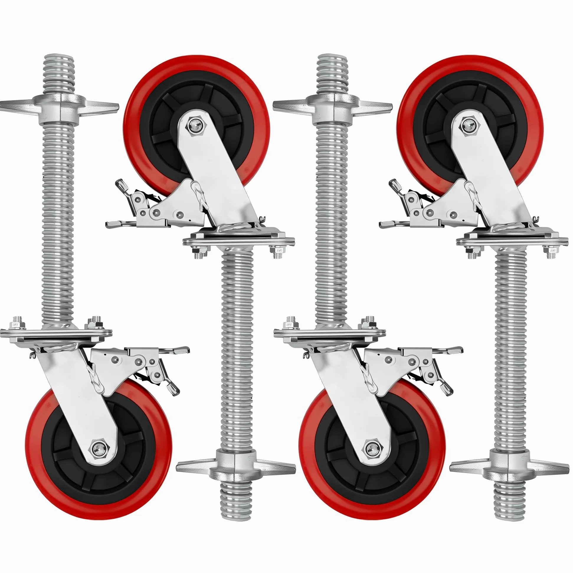 Set di 4 ruote per ponteggi con freno, gambe regolabili da 15,2 cm, ruote in gomma di bloccaggio resistenti per ponteggi e torri