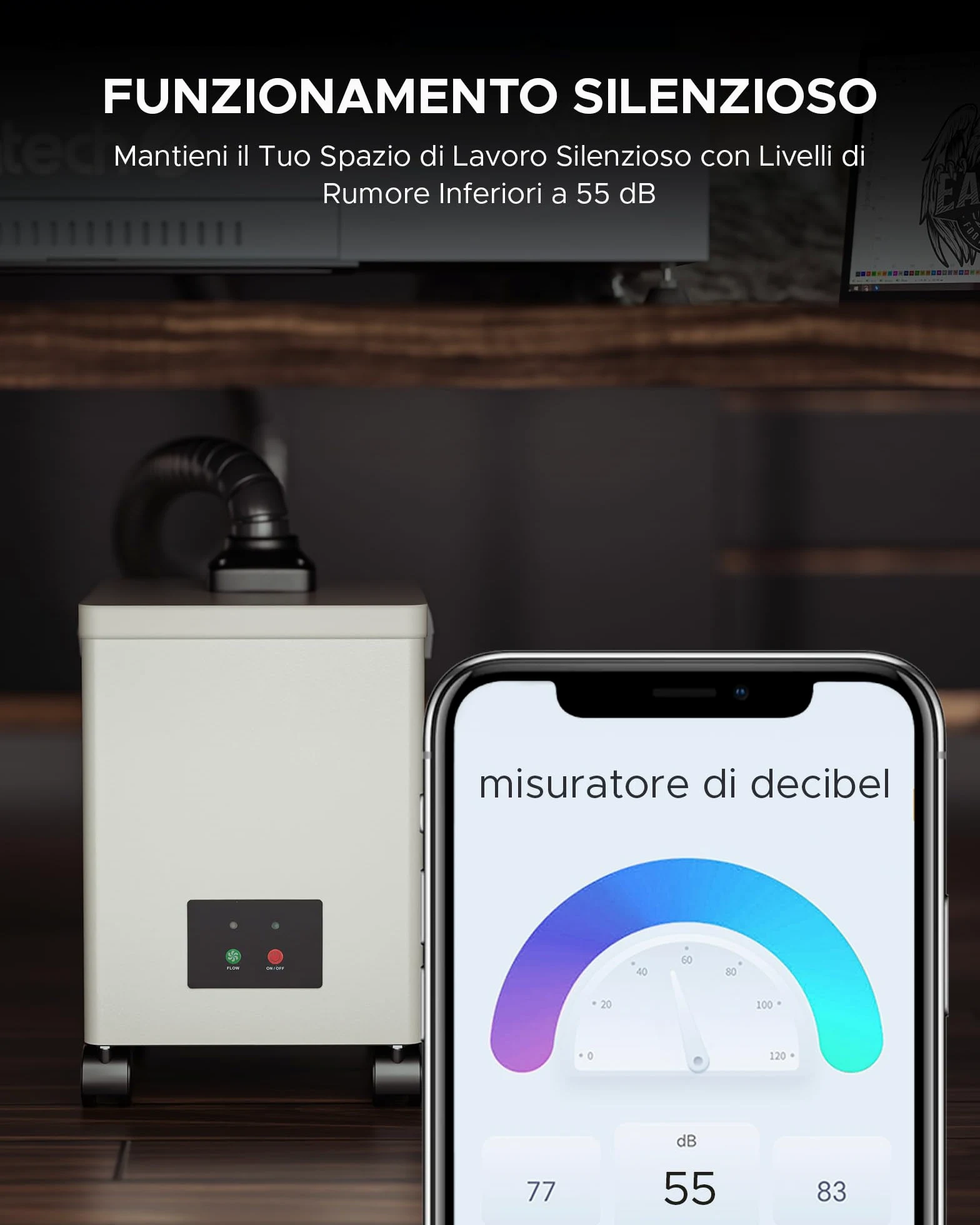 OMTech 80W Estrattore di Fumo con Filtrazione a 3 Stadi per Incisore Laser Saldatura180 m3/h Assorbitore di Fumo con Ruote Purificatore di Fumo per Incisore Laser Saldatura Macchina CNC
