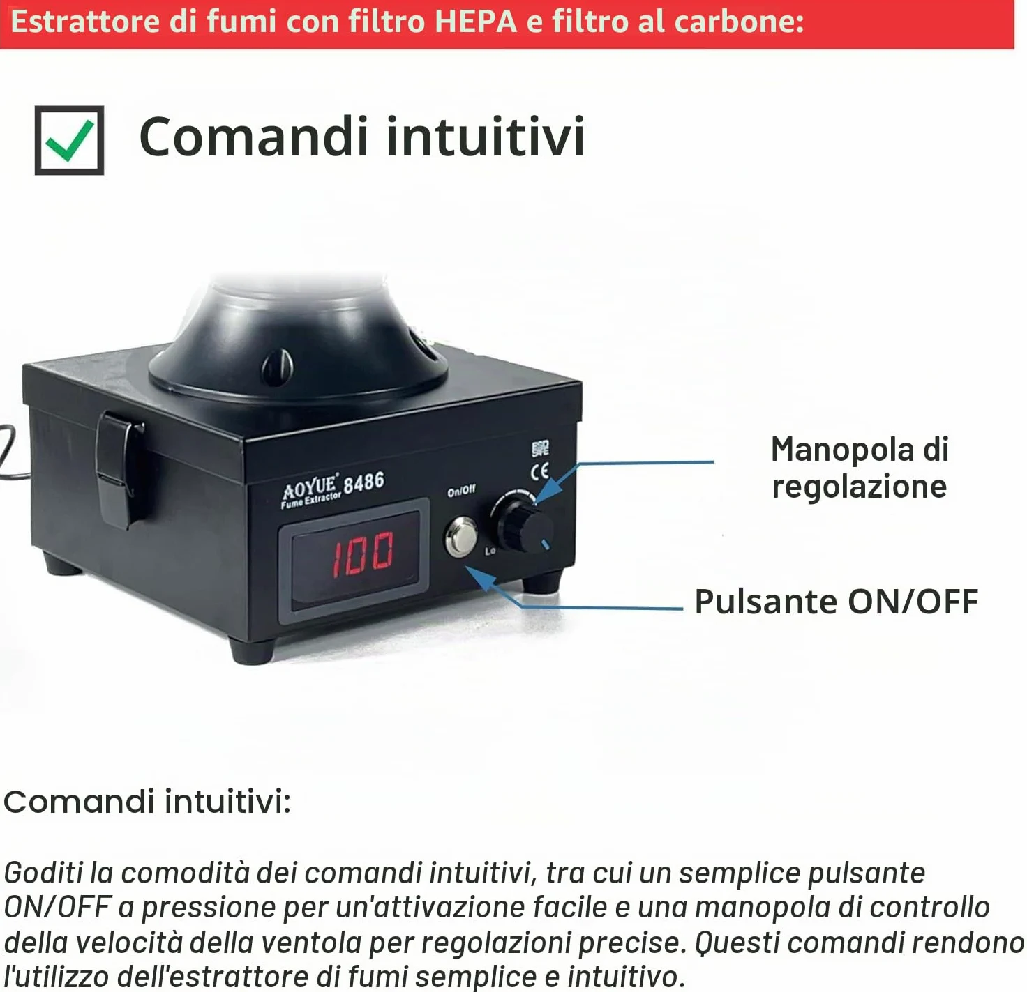 AOYUE 8486 Solder Fume Extractor Saldatura rimozione fumo progettato per prestazioni ottimali in Benchtop