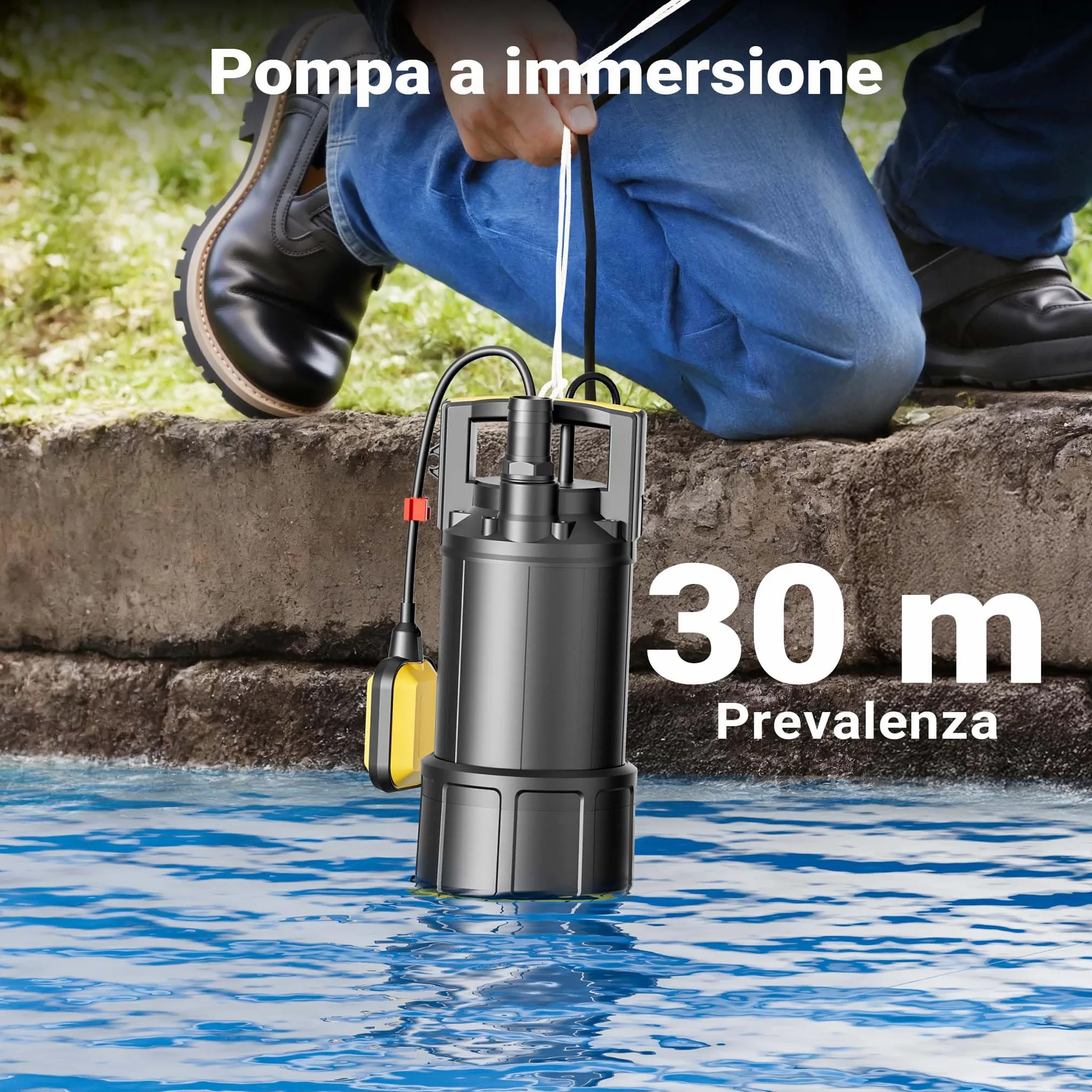 Wiltec Pompa sommersa, 1000W 5500 l/h, prevalenza 30 m, Elettropompa a immersione per pozzi e cisterne
