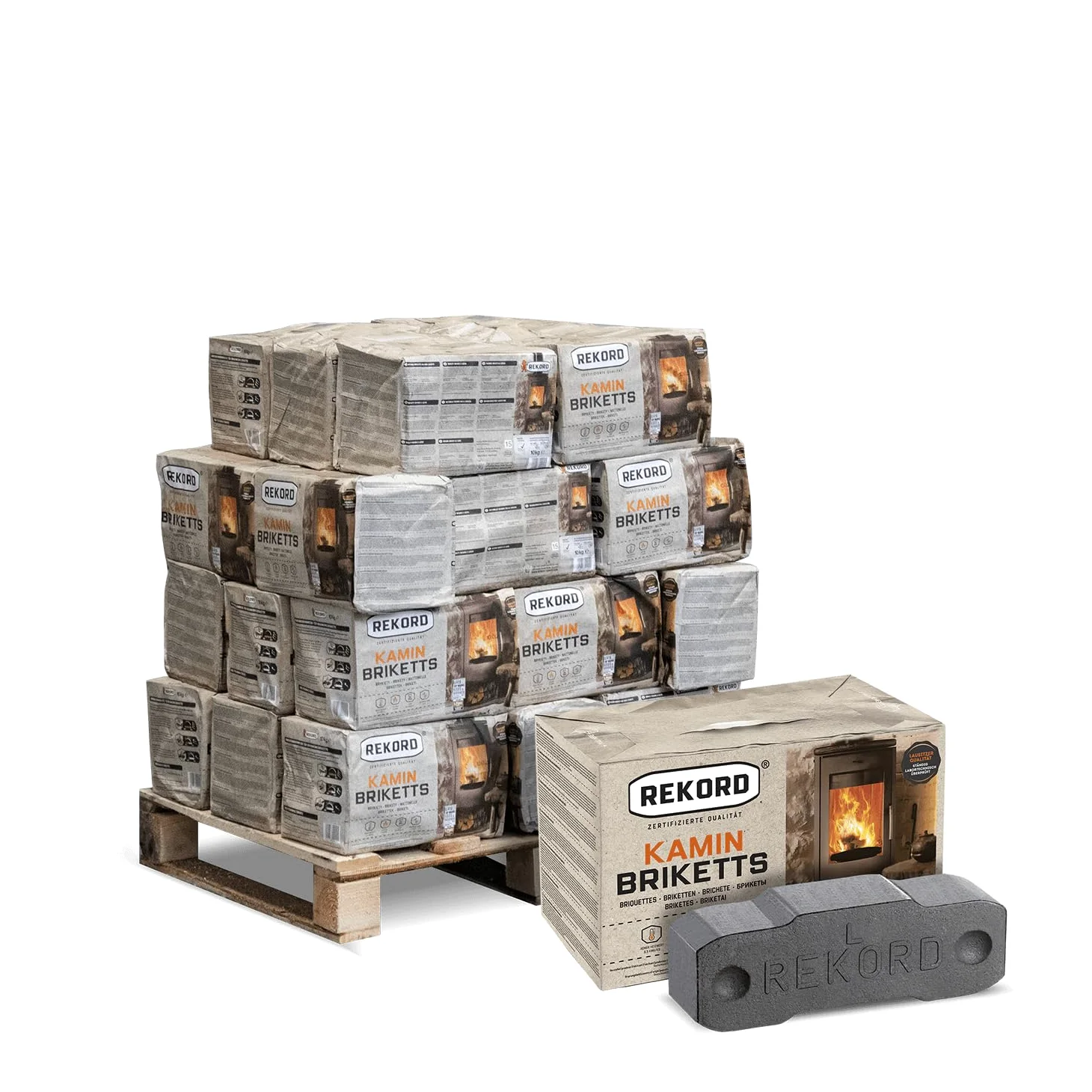 PALIGO Carbone Braunk Briketts Carbone Heiz Brikett Camino forno Rekord fasci 10 kg x 30 scatole 300 kg/1 Palette HEIZFUXX®