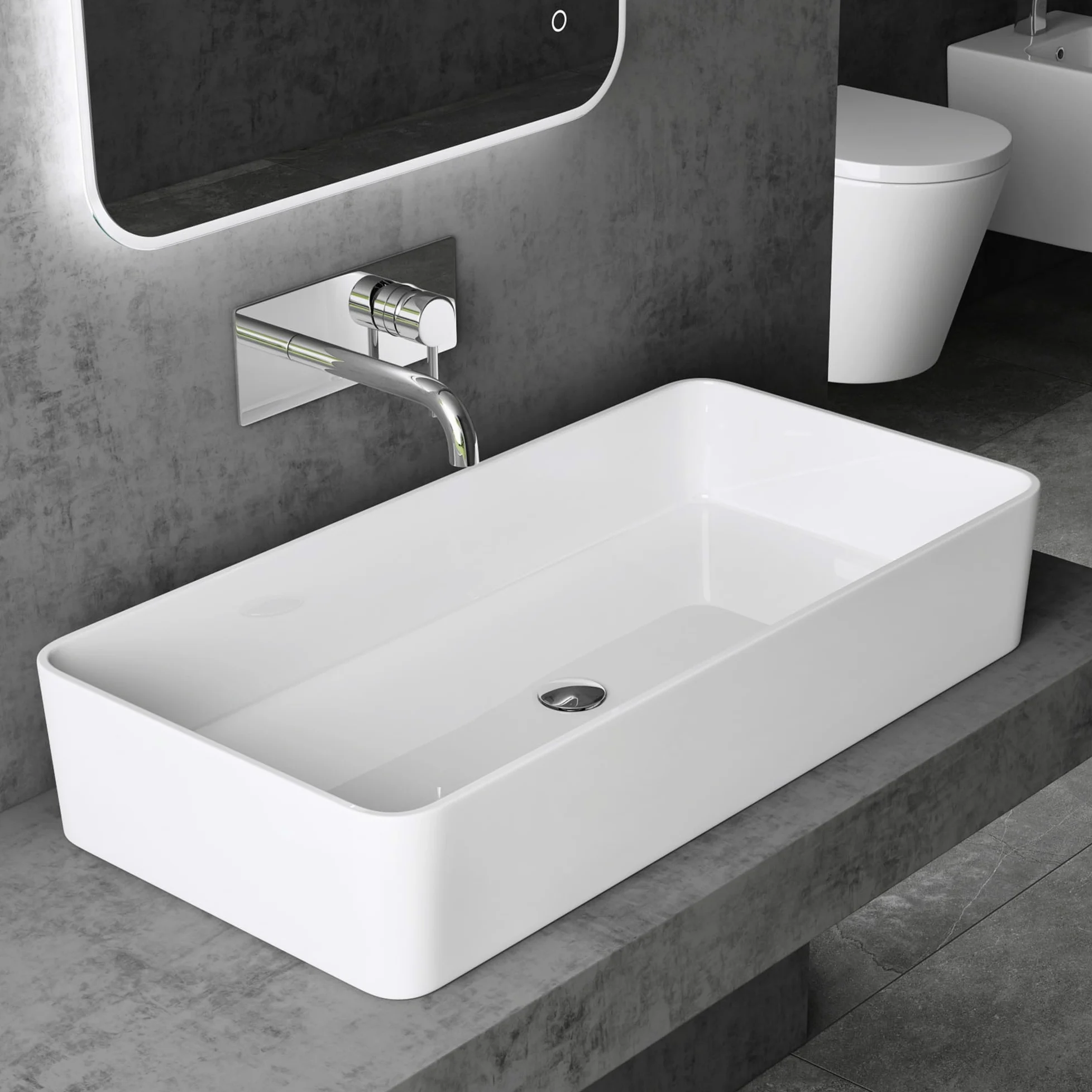 doporro Lavabo da Appoggio Rettangolare in Marmoresina Bianco Lucido 80x40x15 cm, Lavandino Bagno Moderno Colossum102