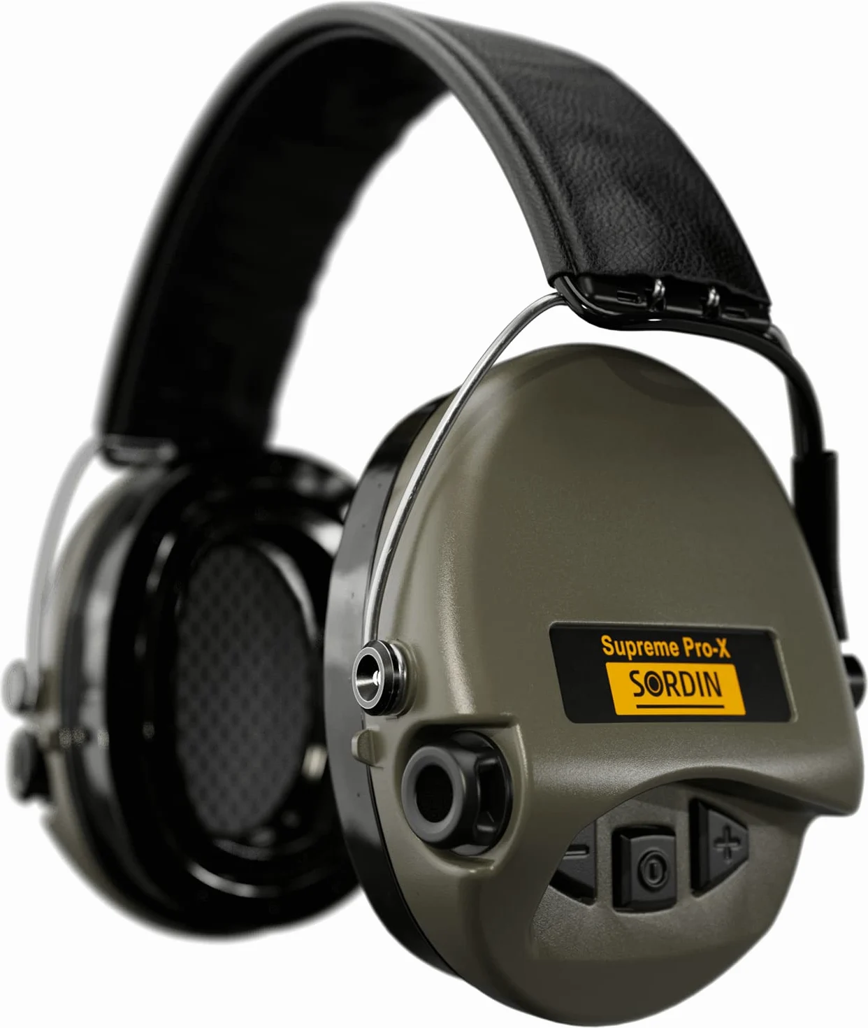 Sordin Pro-X LED Protezioni acustiche a capsula 75302-X/L-07-S - EN 352 - Cuscino in gel, Cinturino in pelle & capsule verdi