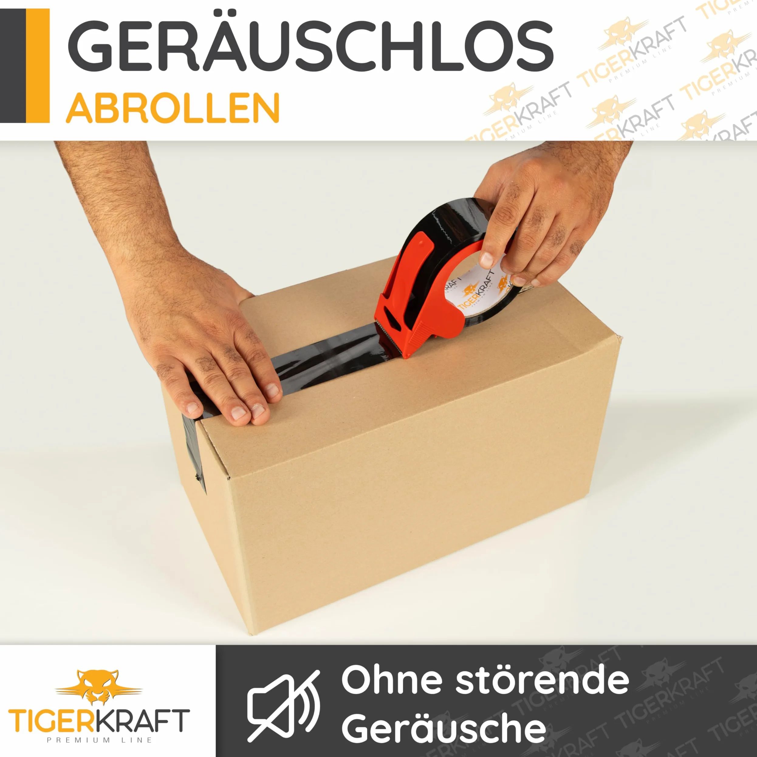 TIGERKRAFT – Nastro adesivo a basso rumore con avvolgitore – Nastro adesivo resistente ai raggi UV – Nastro adesivo ogni 48 mm x 66 m / 48 micron – Nastro per imballaggio per spedizione, magazzino,