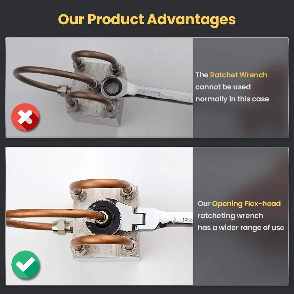 Anbull Chiave a cricchetto con testa flessibile, a doppia estremità aperta Metrico 8mm a 19mm, 72 denti con testa regolabile di 180, Cr-V, Ratcheting Wrench Set, Con custodia per il trasporto