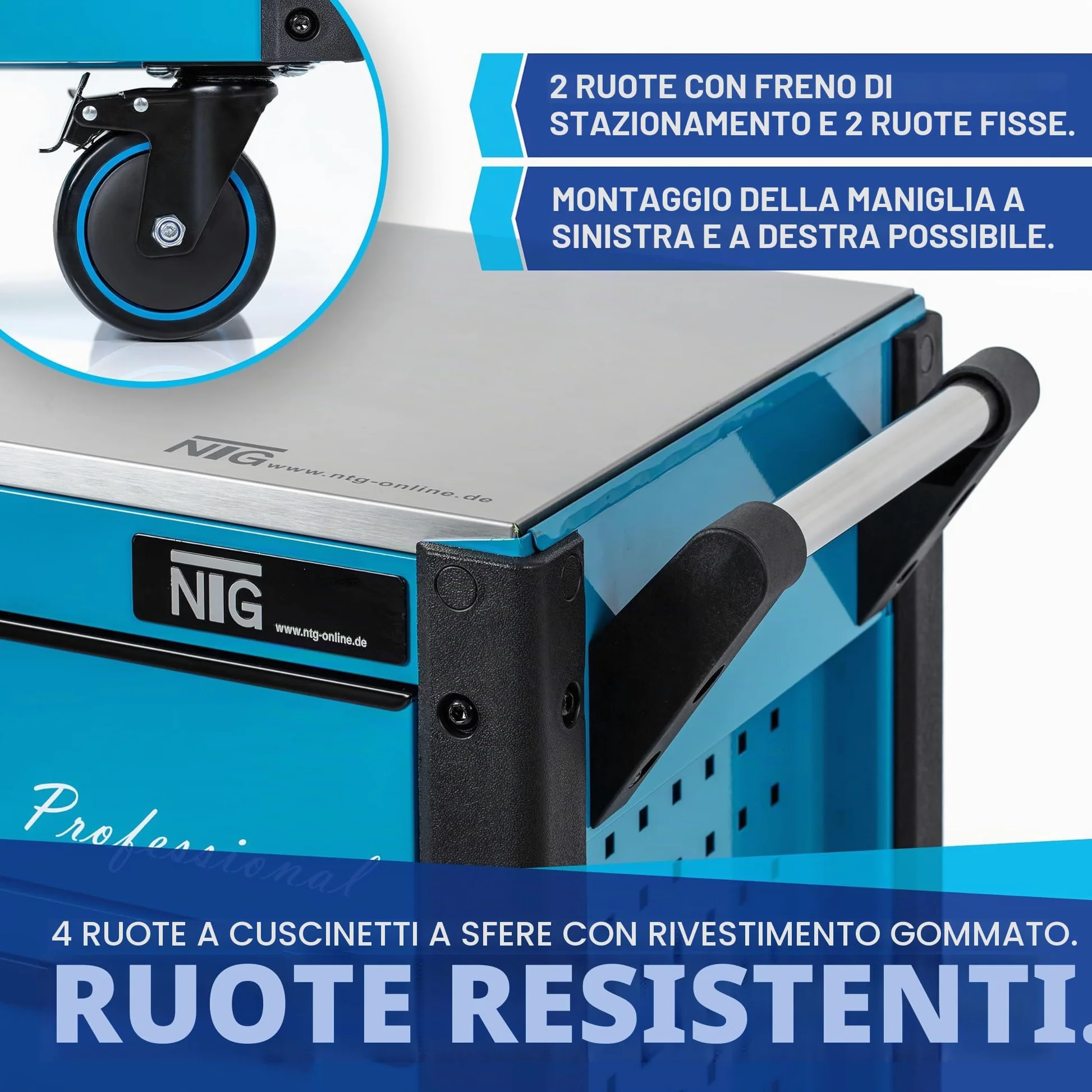 NTG Carrello portautensili XXL completo di utensili | 457 pezzi | +12 cassetti con serratura | 10 dei quali con utensili | Con inserti morbidi in carbon look | Carrello portautensili da officina