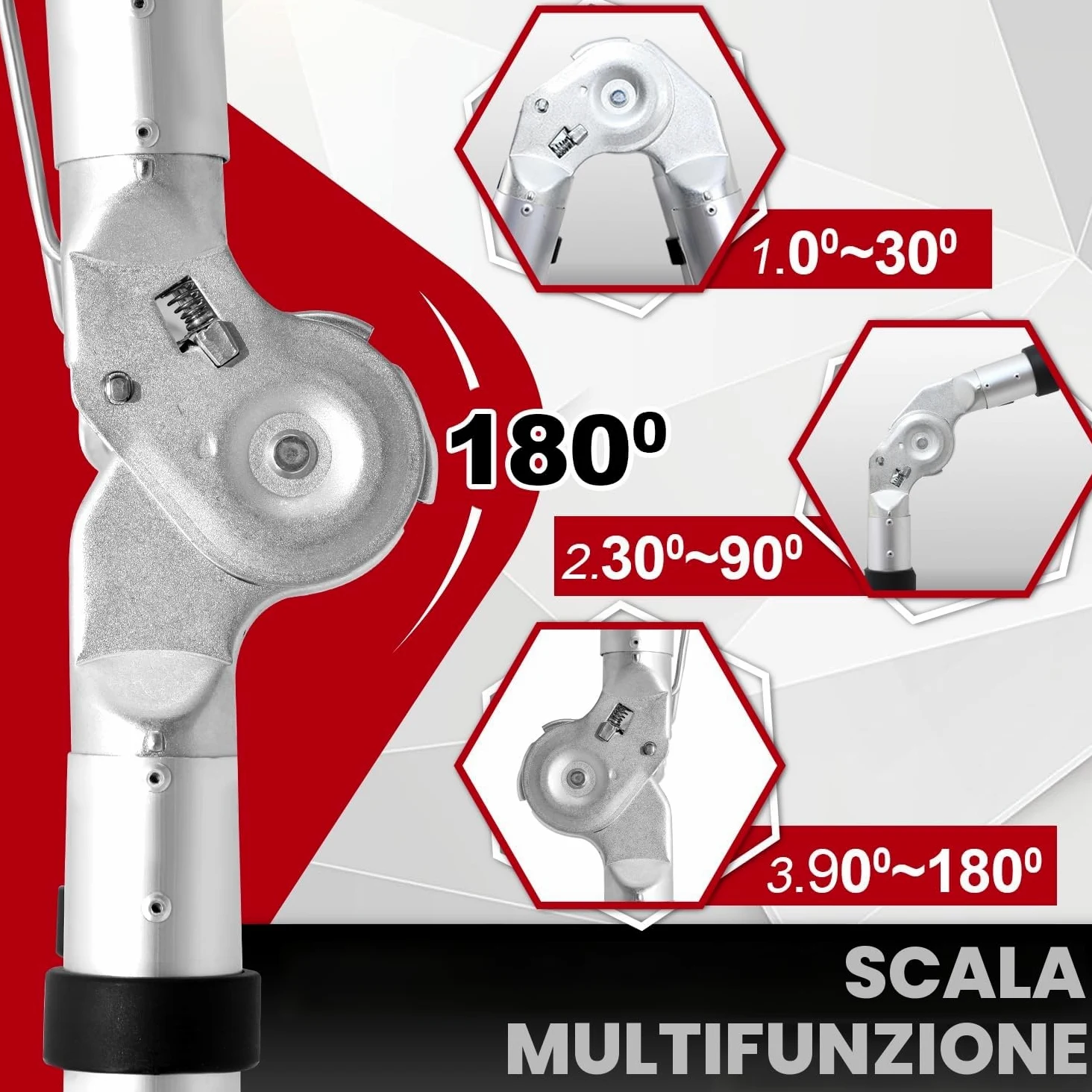 Scala telescopica pieghevole in alluminio, 5 m, allungabile, in alluminio, antiscivolo, portata 150 kg Silver