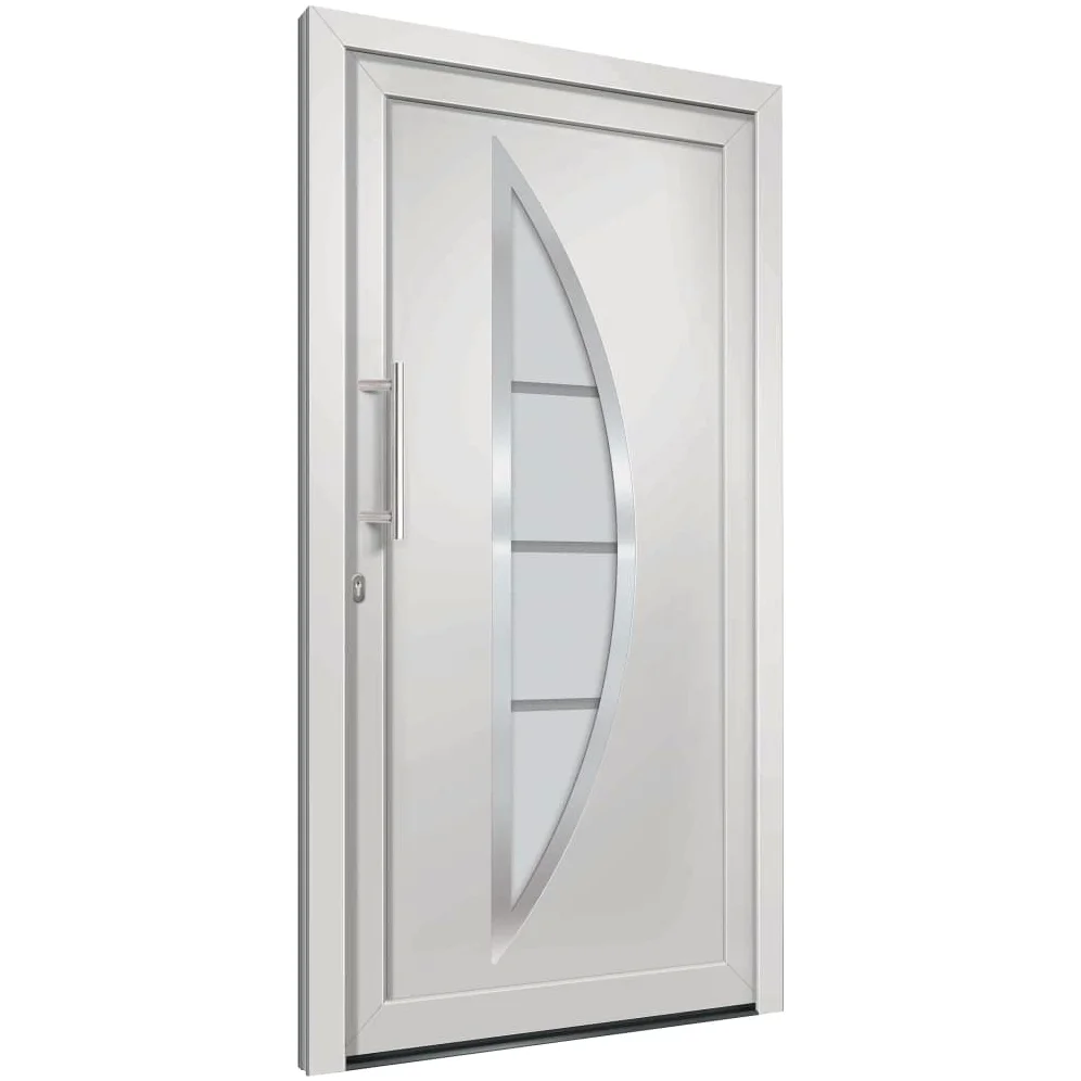 Gecheer Porta di Ingresso Bianca, Sicura con Chiusura a 5 Punti, Dimensioni 98x200 cm, Telaio in PVC con Anima in Acciaio e Vetro Isolante, per Casa e Appartamento