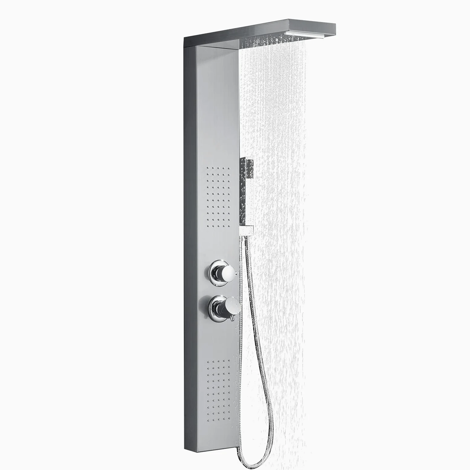 UISEBRT Pannello Doccia Idromassaggio in Acciaio Inox - 4 Funzioni Colonna Doccia Set con per Bagno Inox Sistema Set Doccia con Soffione Fisso,Massaggi,Doccetta e Bocca Vasca (Argento)