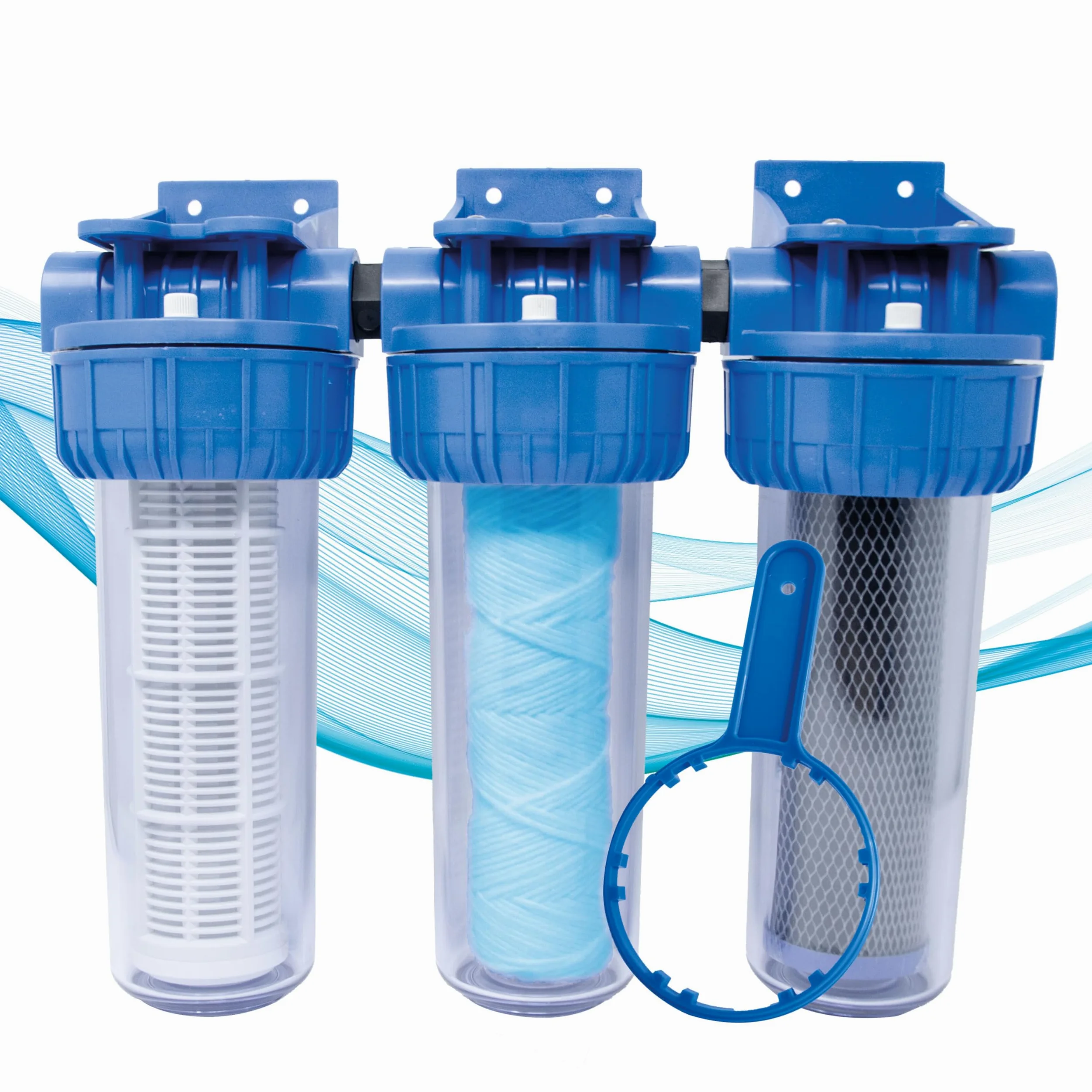 AQUASKUDO Filtro Acqua Rubinetto tre Stadi 3/4, Kit Filtro Acqua Sotto Lavello Made in Italy - Depuratore Acqua Domestico, Contenitore Filtri Anticalcare e Carboni Attivi