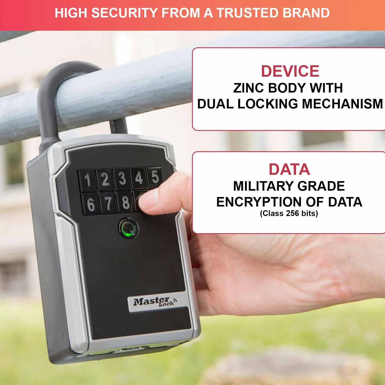 Master Lock 5440EURD Cassaforte per chiavi con Bluetooth con combinazione, Archetto, Resistente agli agenti atmosferici, Mini cassaforte per chiavi Select Access Smart