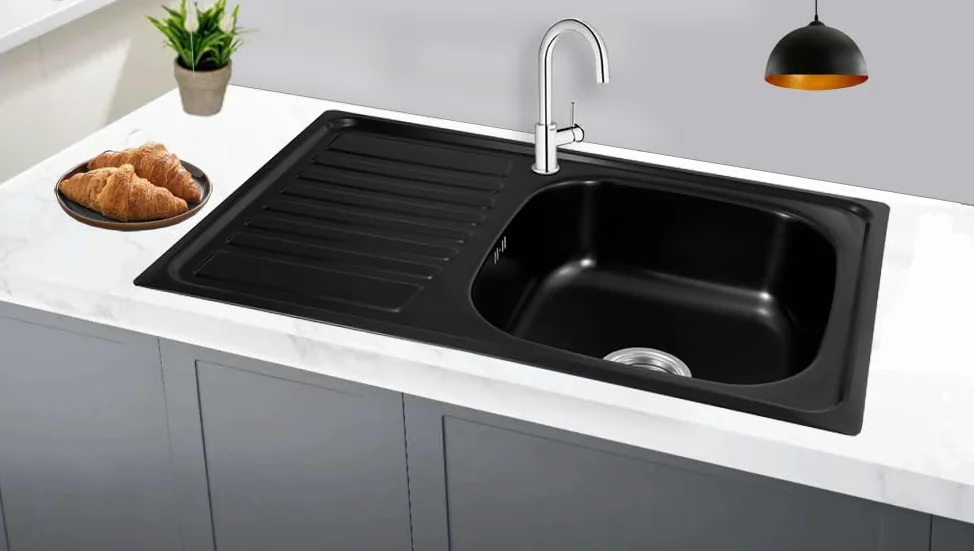 1x Lavello inox 304 0,8MM,lavello da cucina 1 vasca in acciaio inox 80x50x18cm, lavello rettangolare,lavandino cucina,Spazzolato (Scolapiatti a sinistra-nero)